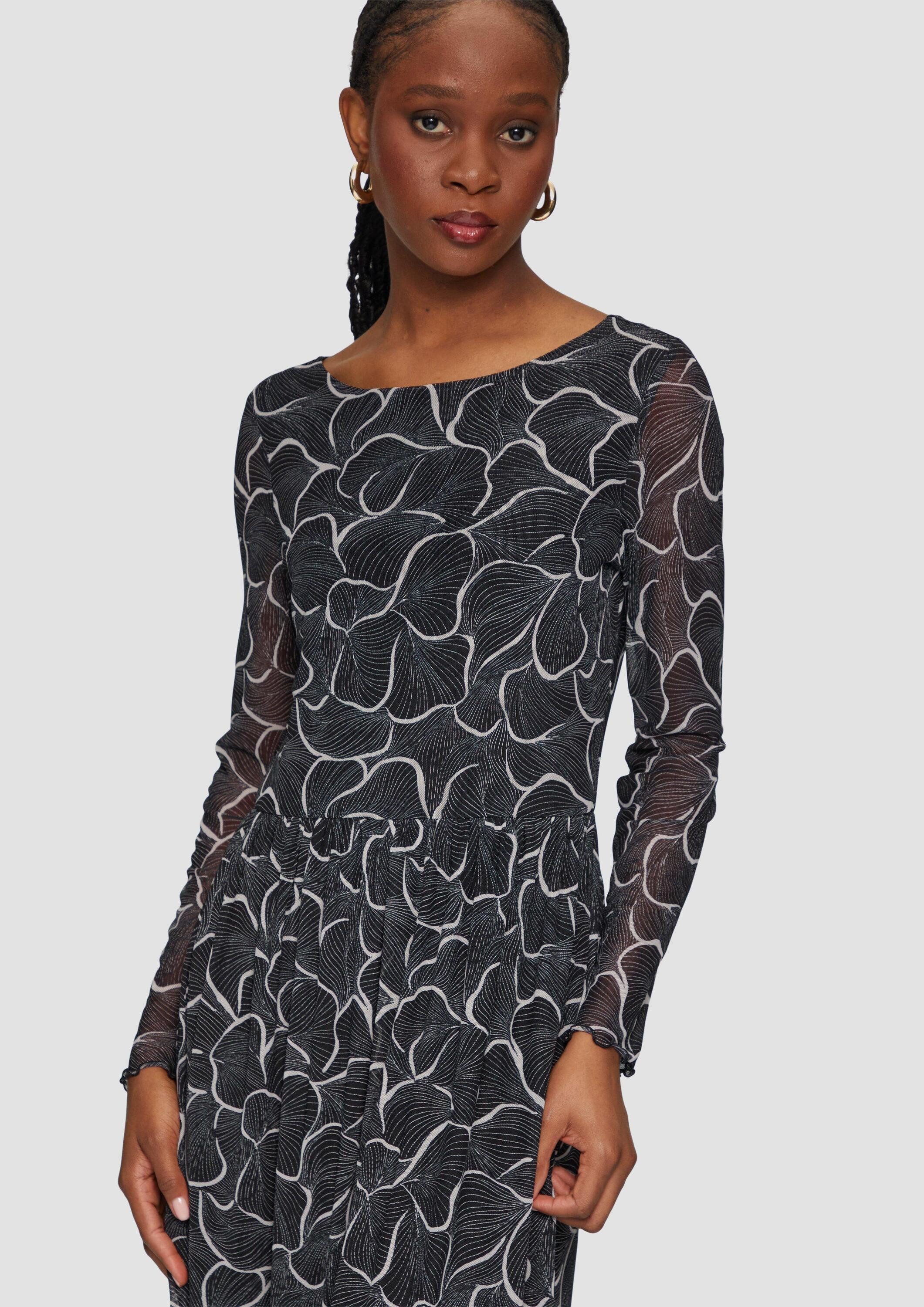 s.Oliver Midikleid Kleid Mesh-Kleid mit U-Boot-Ausschnitt