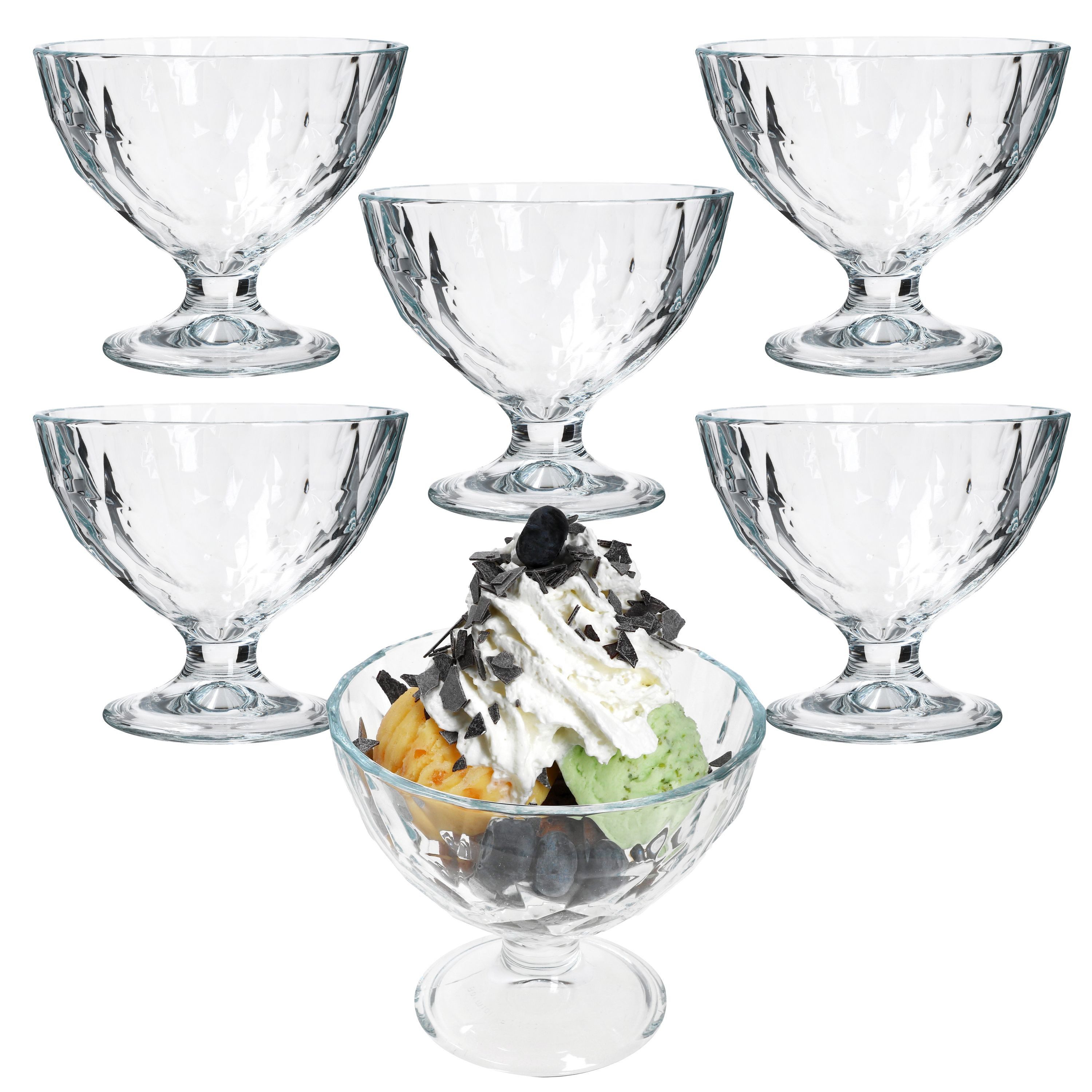 Eisschale 6x DIAMOND Eisbecher mit Fuß 350ml klar bauchige Früchtebecher