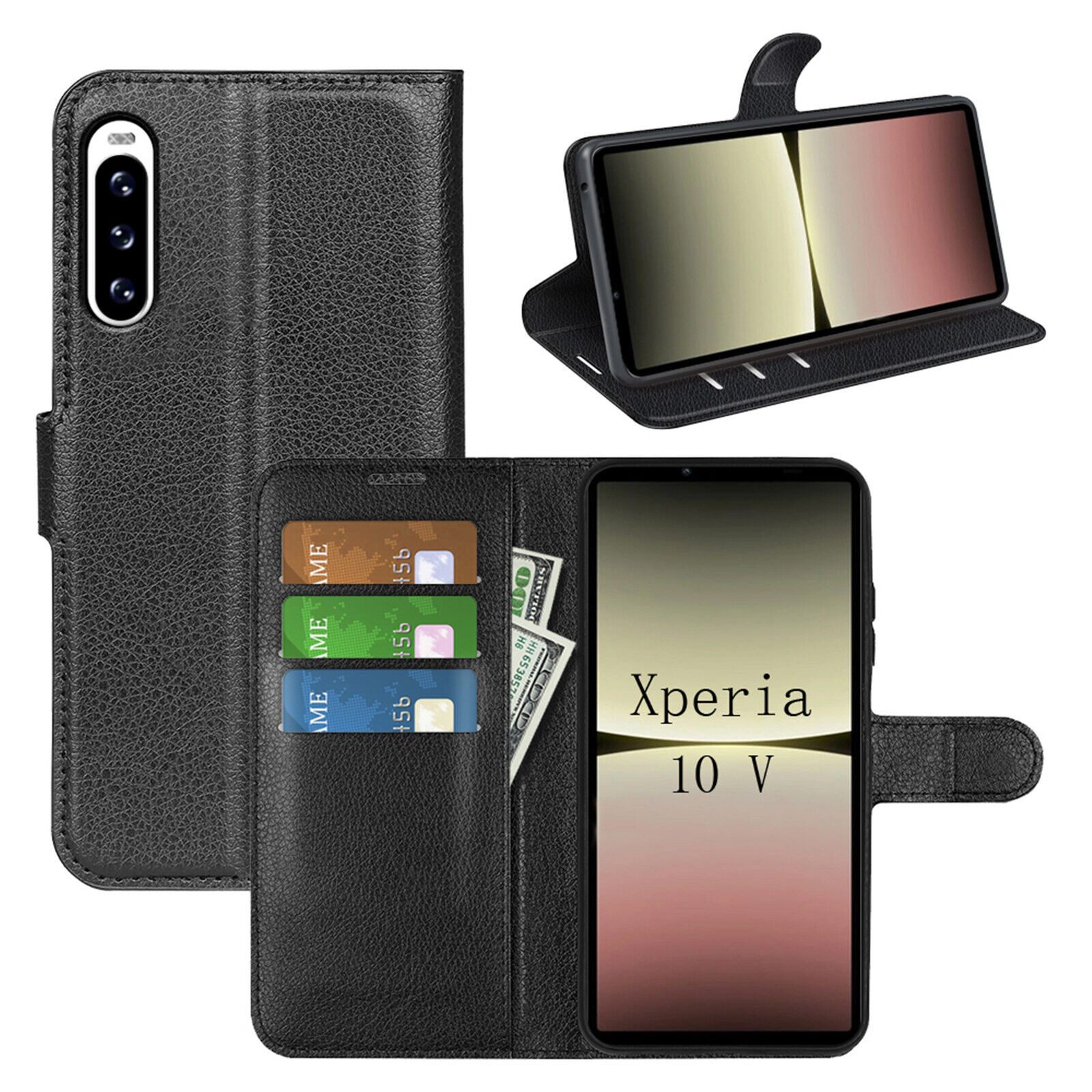 betterfon Handyhülle Handytasche für Sony Xperia 10 V Klapphülle Schwarz, 3 Kartenfächer, Magnetverschluss & Standfunktion im Lederlook