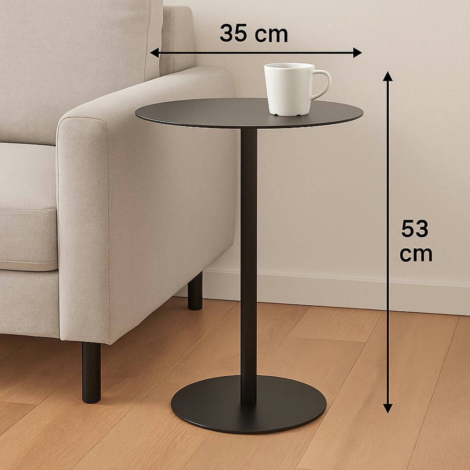 Koopman Beistelltisch Sofatisch Metalltisch Rund 53x35x25 cm Beige / Schwar günstig online kaufen