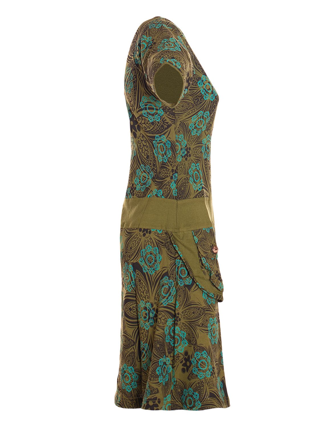 Vishes Jerseykleid Kurzarm Kleid Damen Bedruckt Blüten Tasche Jersey Baumwolle Alternative Mode, Boho, Hippie, Ethno, Festival
