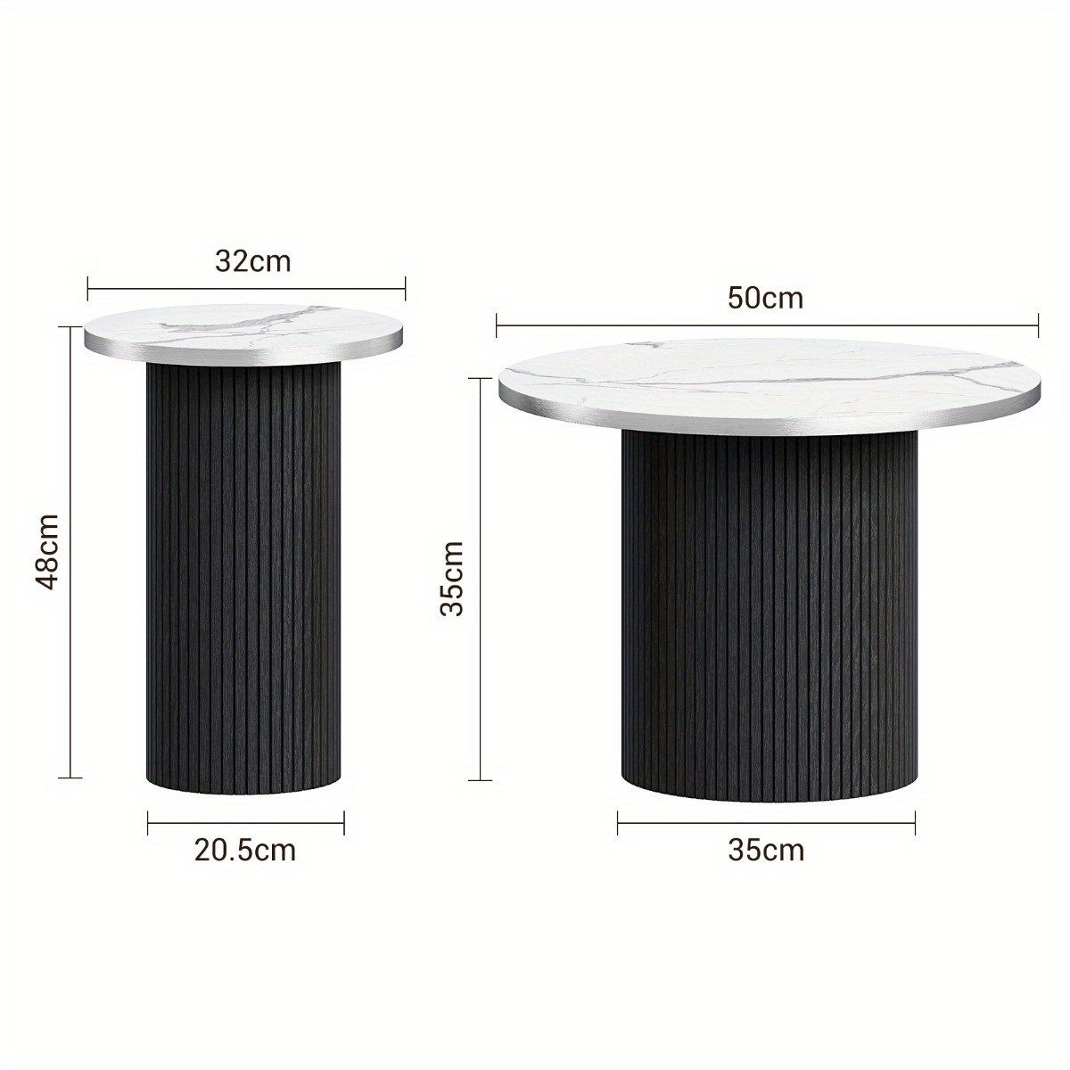 ToteBox Couchtisch Runder Couchtisch 2er Set, Kaffeetisch mit römischer Säulenbasis