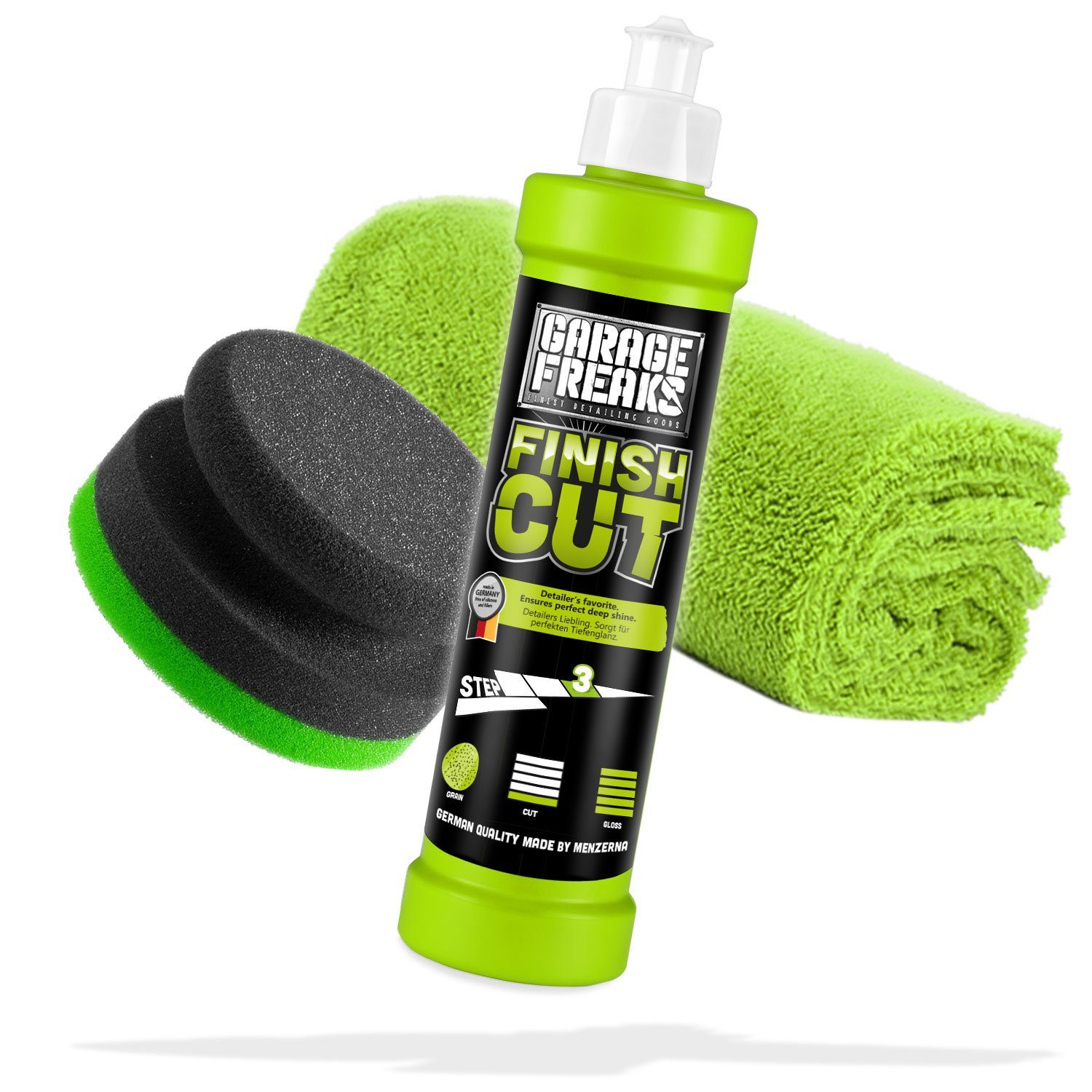 Auto Handpolitur Set Finish Cut Schleifpolitur 250ml + Mikrofasertuch Autopolitur