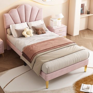 REDOM Polsterbett muschelartiges Bett (90 X 200 CM Ohne Matratze), Höhenverstellbares Kopfteil,Bett mit goldenen Eisenbeinen