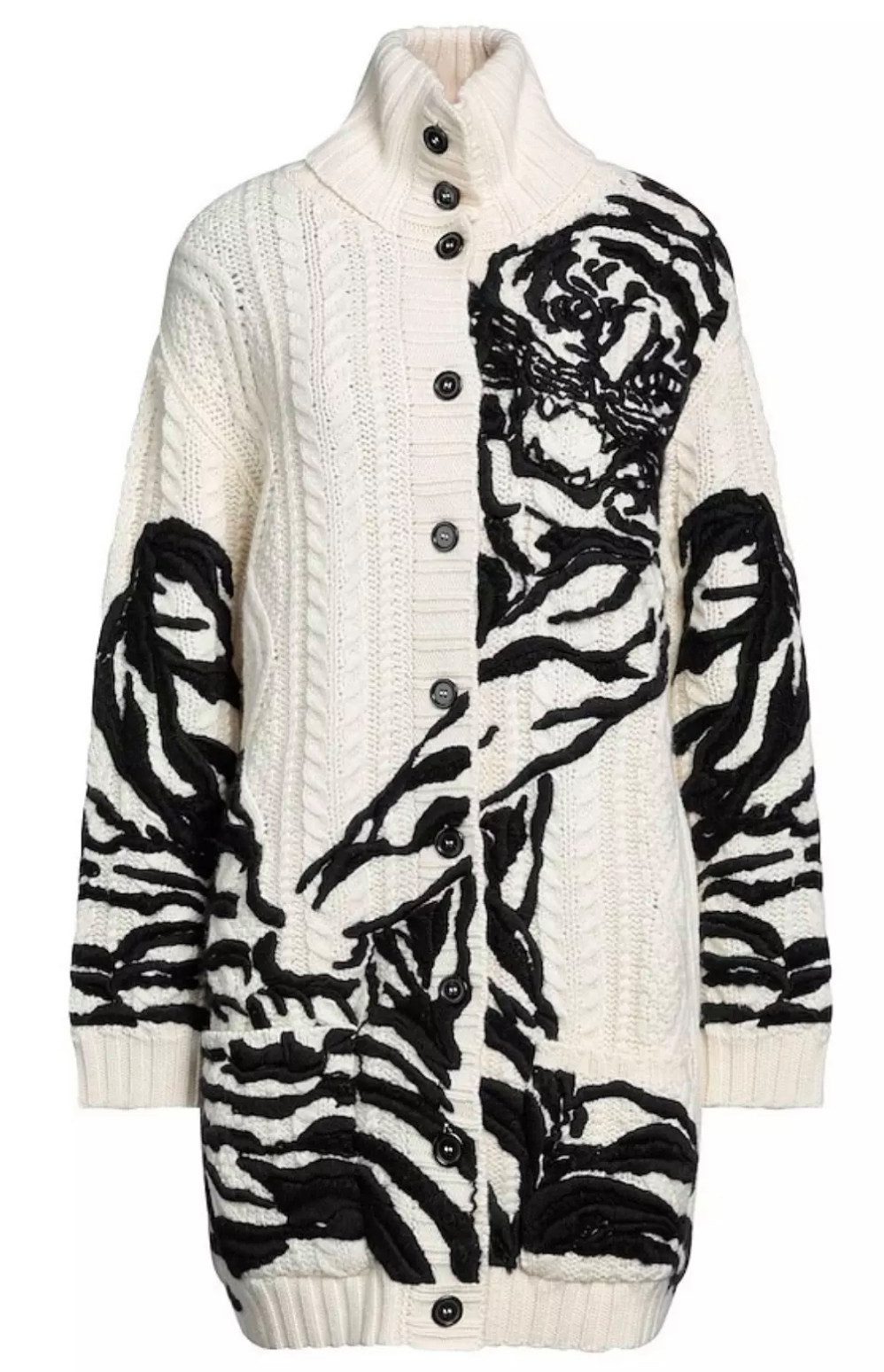 VALENTINO GARAVANI Longstrickjacke Schwerer Strickmantel Cable-Knit Cardigan Strickjacke Parka Schwere Strickqualität, Gerippt, Oversized Zopfmuster, Hornknöpfen