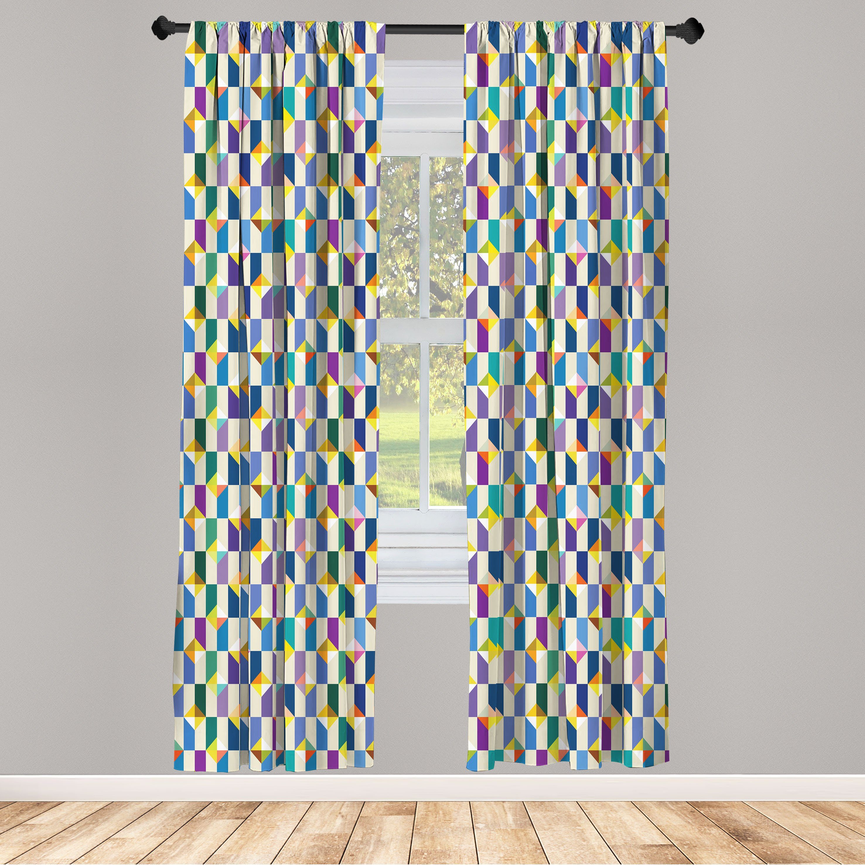 Gardine Vorhang für Wohnzimmer Schlafzimmer Dekor, Abakuhaus, Microfaser, Mosaik Retro Triangles Rectangles