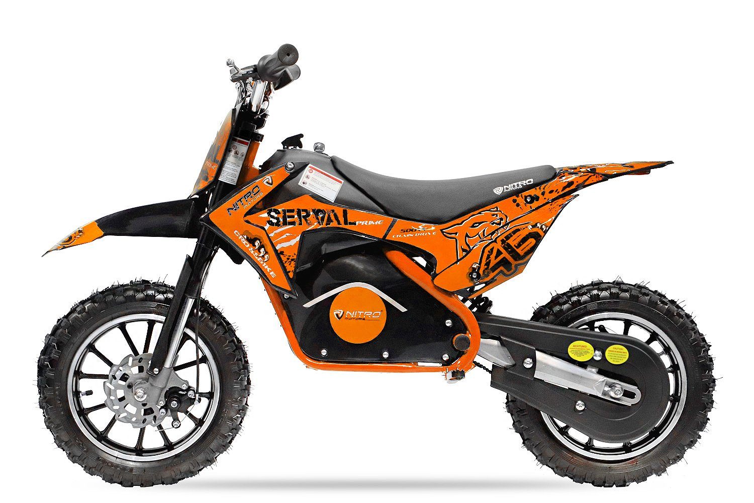 Pocketbike Automatikschaltung Motors Orange Serval Elektro mini 500W Gang, Dirt-Bike Crossbike, 1 10" Kinder Dirtbike Eco Nitro