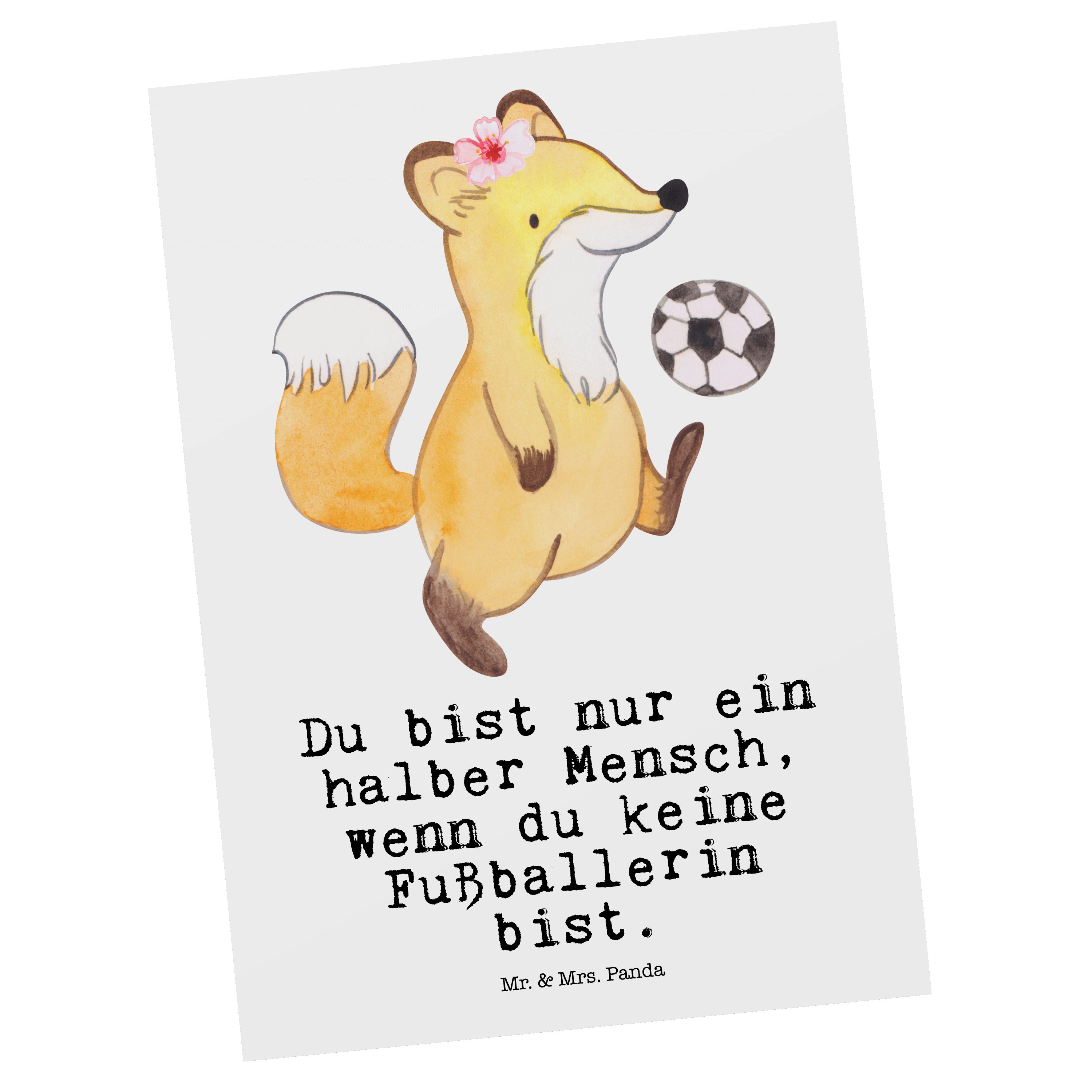 Mr. & Mrs. Panda Postkarte Fußballerin Herz Weiß Geschenk