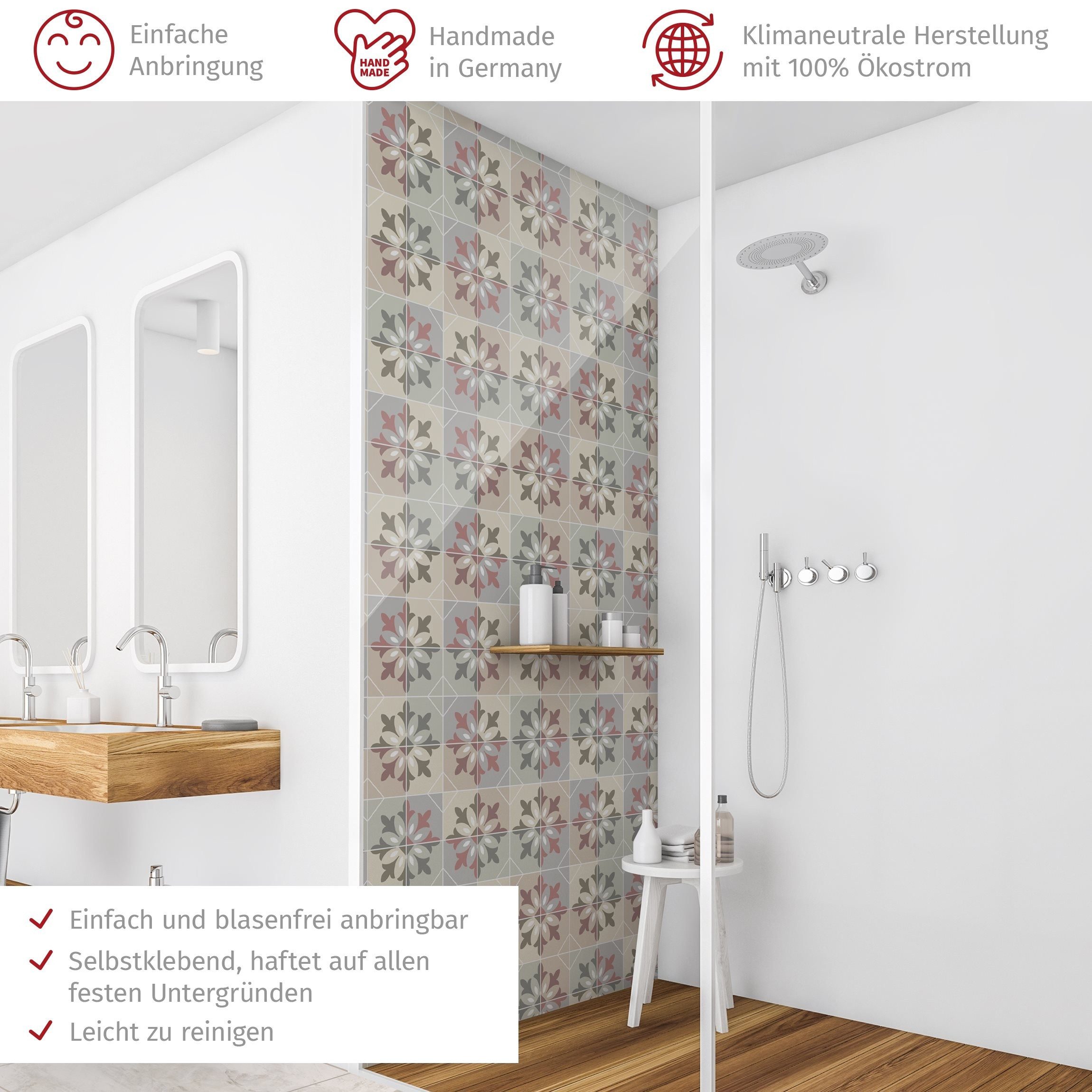 Thumbnail - Bilderdepot24 Badrückwand Fliesenoptik bunt Duschrückwand ohne Bohren Dusche, (1-tlg., Hart-Folie Smart matt 0,35 mm), f...
