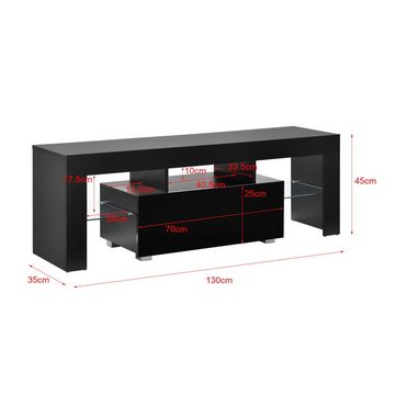 en.casa TV-Board, »Grimsey« TV Lowboard mit LED Beleuchtung und Glasablage