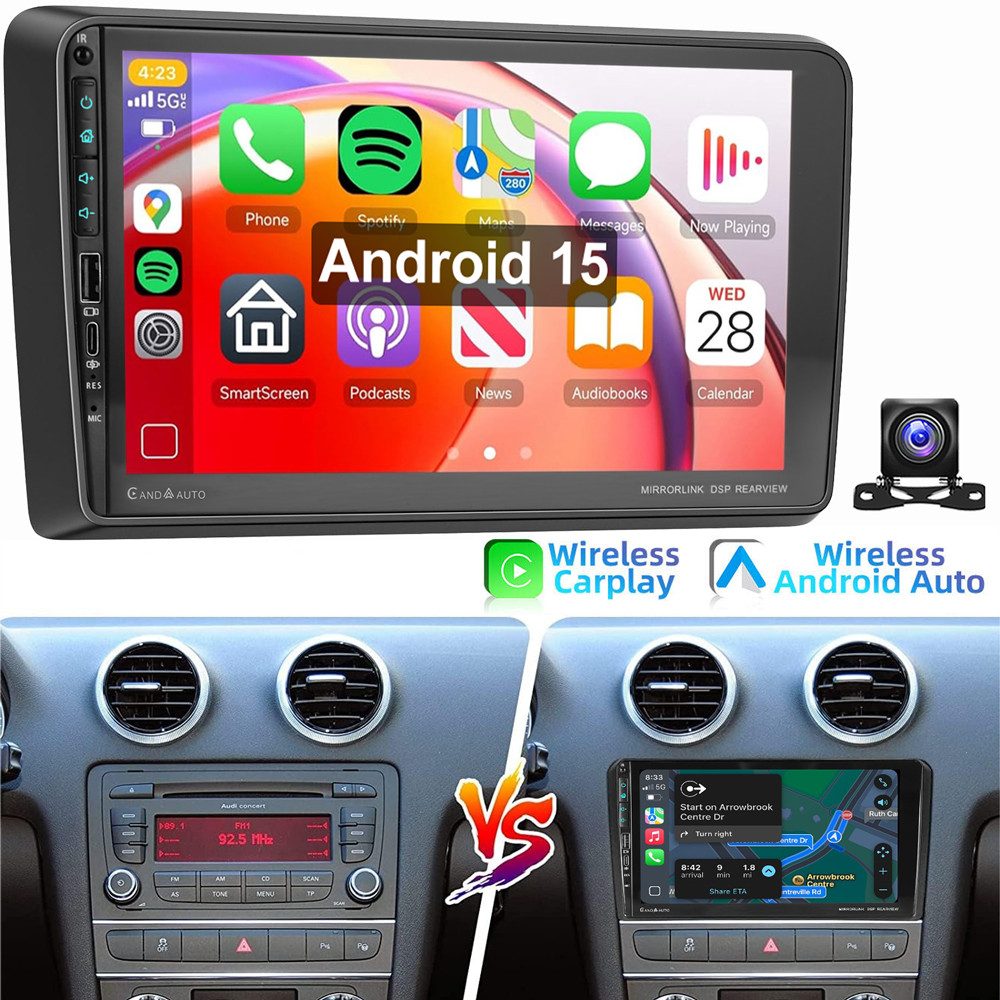 ESSGOO 9" Für Audi A3 S3 RS3 8P 8V Android 15 Carplay Autoradio (RDS, Digitalradio (DAB), FM)
