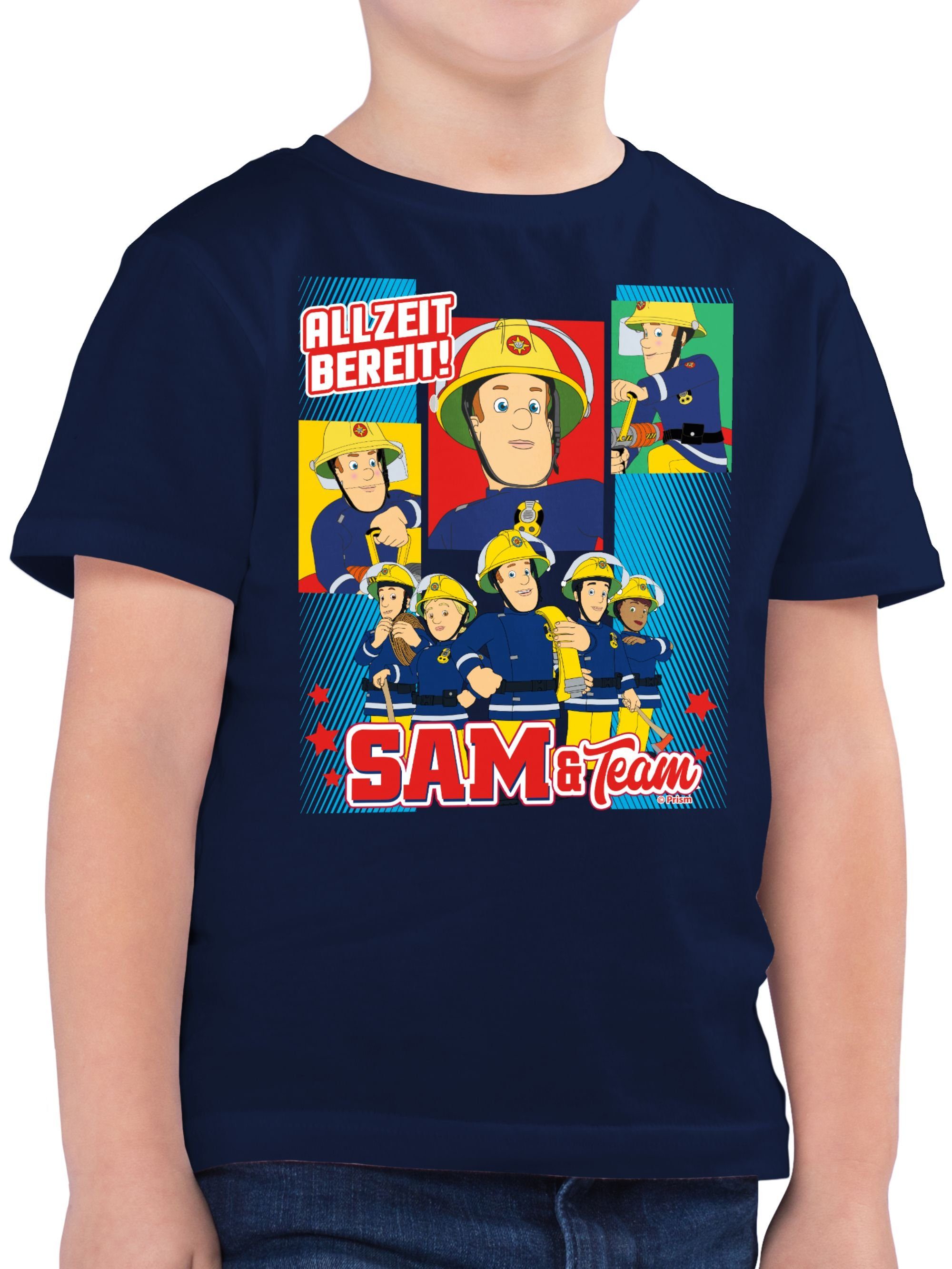 Shirtracer T-Shirt Allzeit bereit! - Sam 03 & Jungen Dunkelblau Feuerwehrmann Team Sam