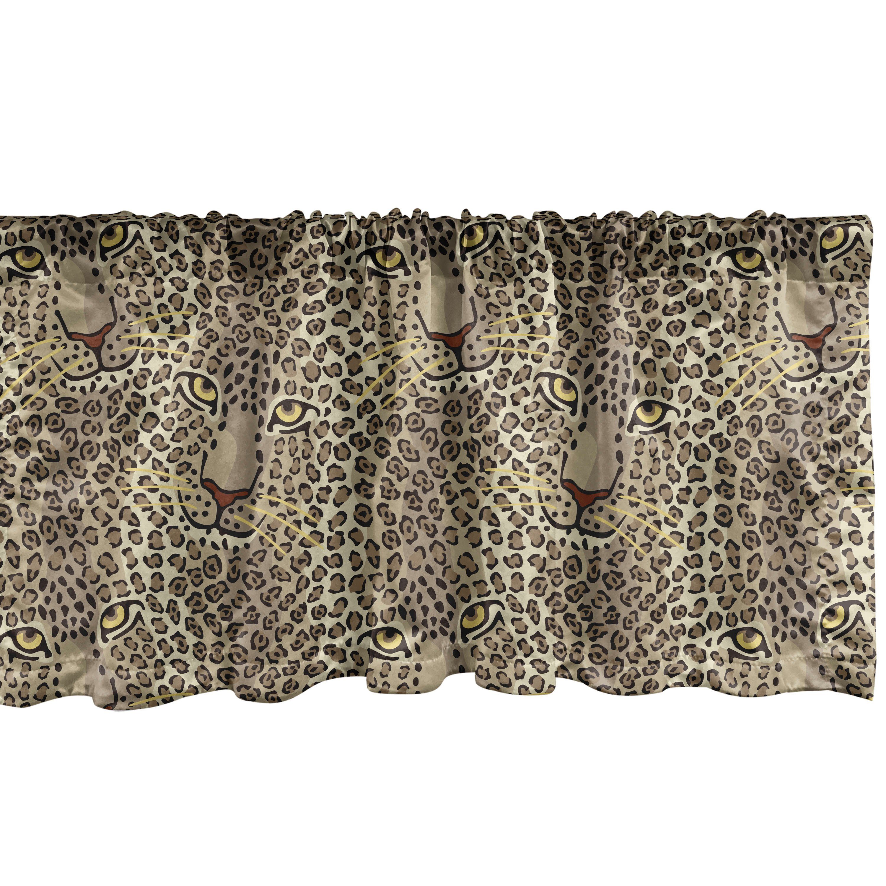 Scheibengardine Vorhang Volant für Küche Schlafzimmer Dekor mit Stangentasche, Abakuhaus, Microfaser, Leopard-Druck Leo wilde große Katzen-Gesicht