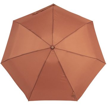 bisetti Taschenregenschirm Damen-Regenschirm, klein, stabil und kompakt, braun, mit goldenem Aufdruck auf dem Schließband