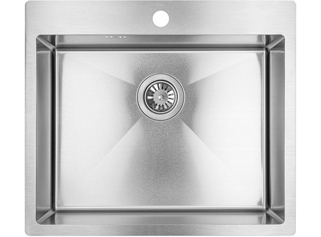 KOLMAN Küchenspüle Einzelbecken Marmara Stahl Spülbecken, Rechteckig, 51/59 cm, Space Saving Siphon GRATIS Inox