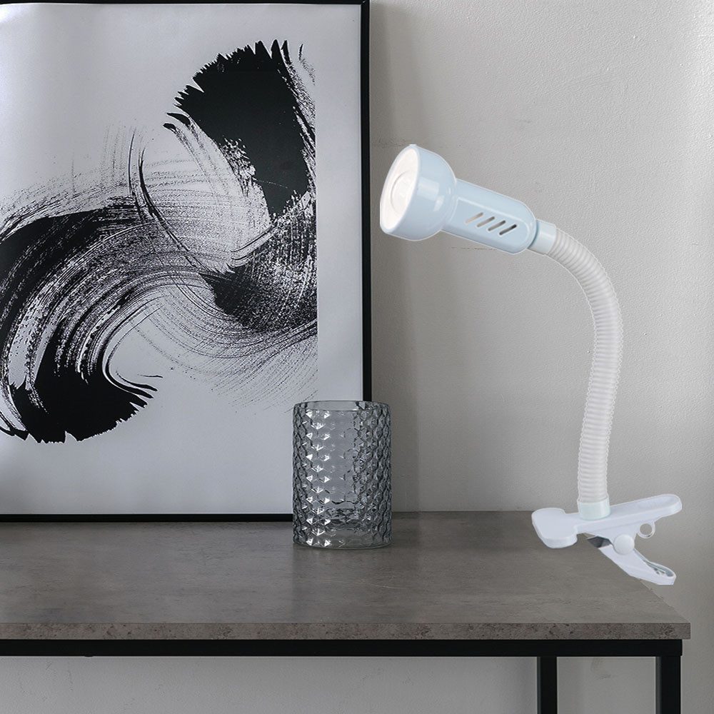 GLOBO LIGHTING Klemmleuchte, Leuchtmittel inklusive, Warmweiß, Schreibtischleuchte Klemmlampe LED Flexo-Arm weiß Leseleuchte Klemme