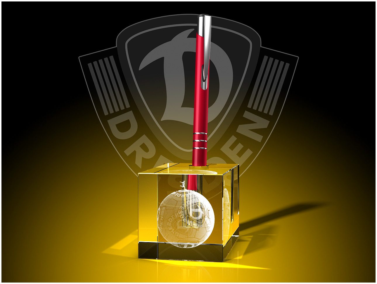 GLASFOTO.COM Dekofigur Stifthalter, Dynamo Dresden, Fußball, Fanartikel, Ball mit Logo