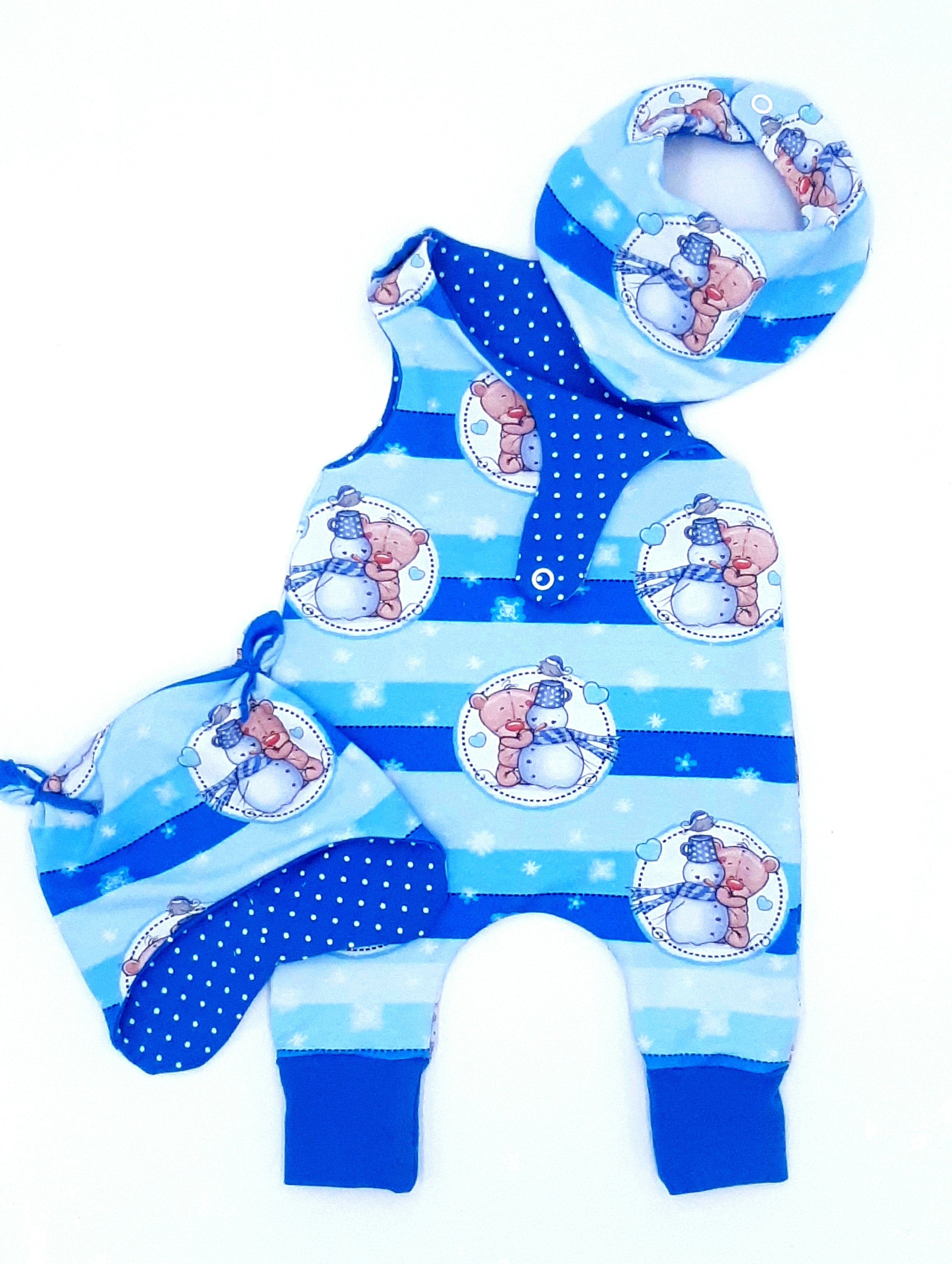 Land-Juwelen Strampler SCHNEEMANN BLAU 3er Set Strampler