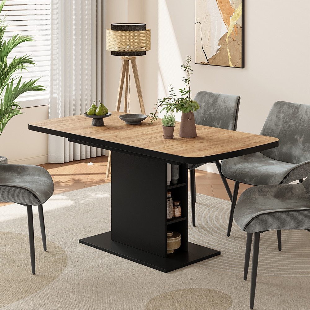 Vicco Esstisch Fenaro, Goldkraft Eiche/Schwarz, 120-160 x 80 cm mit offenen Fächern (1-St)