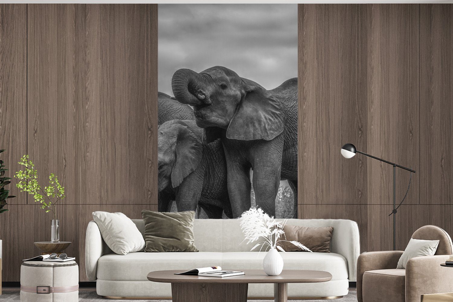 Schwarz St), - Fototapete Vliestapete - Elefant Fototapete und Tiere (2 bedruckt, Wasser Matt, weiß, Schlafzimmer MuchoWow Küche, - Wohnzimmer für