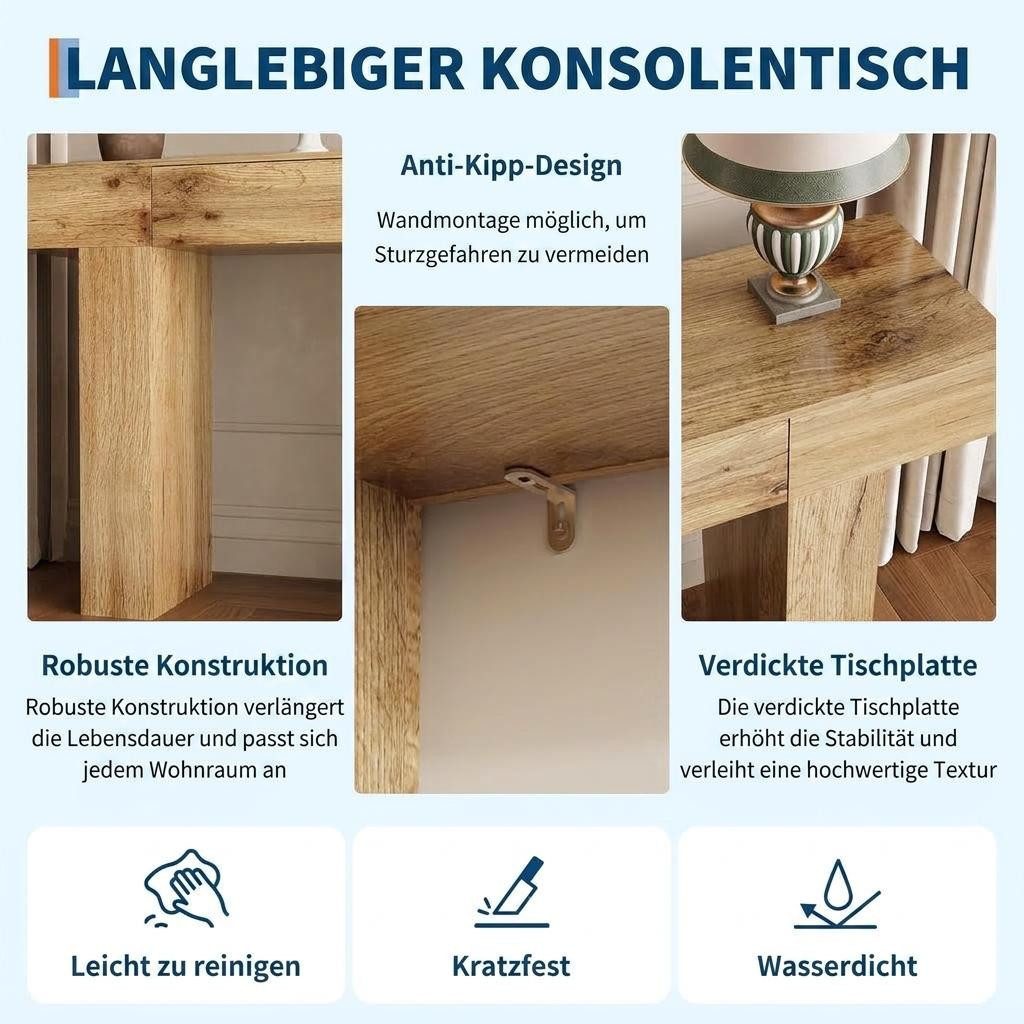GarveeMore Konsolentisch 120 cm Landhaus Flurtisch Sofatisch, MDF-Material und Kippsicherung – Bild 4 von 5