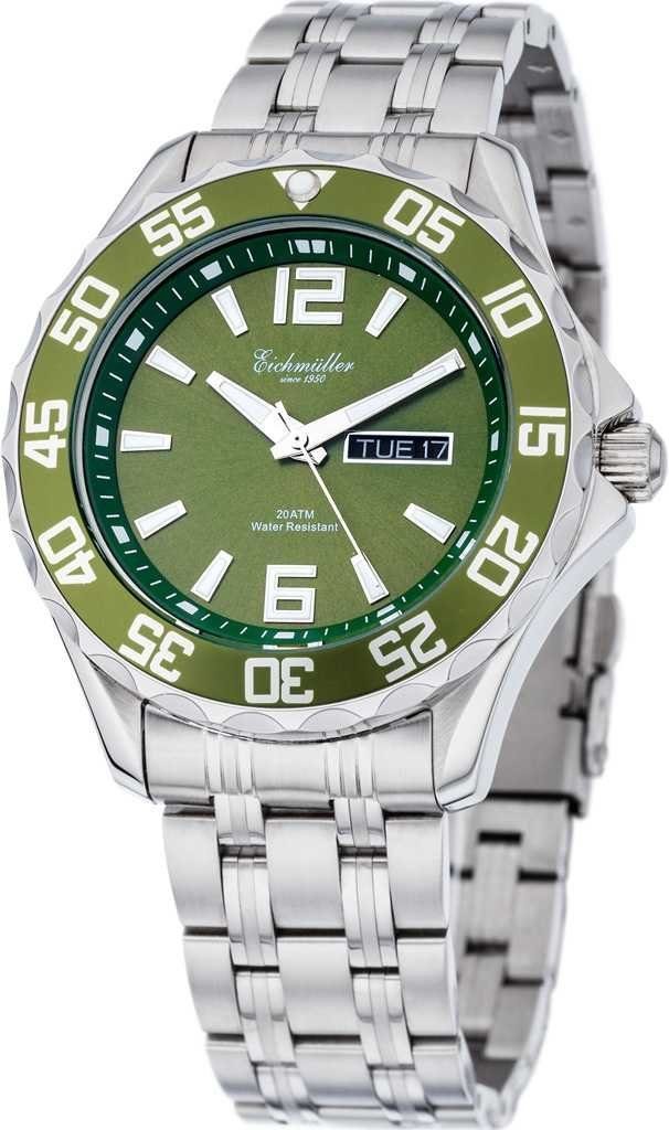 Eichmüller Taucheruhr Edelstahlarmband, 20 ATM, Silberfarben-Grün, günstig online kaufen