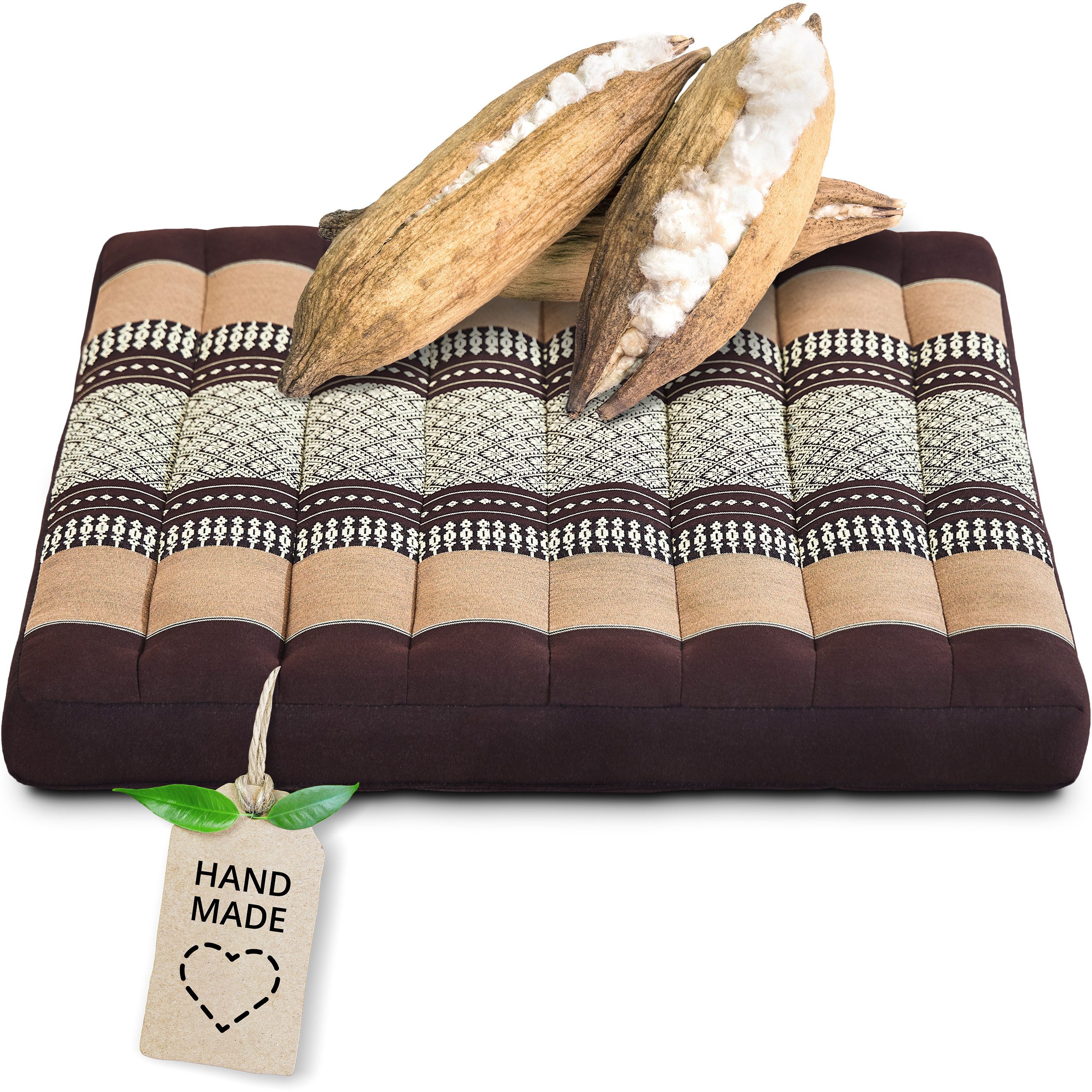 livasia Sitzkissen Sitzkissen 50 cm, vegan und handgefertigt, 50x50x6cm, Kapok