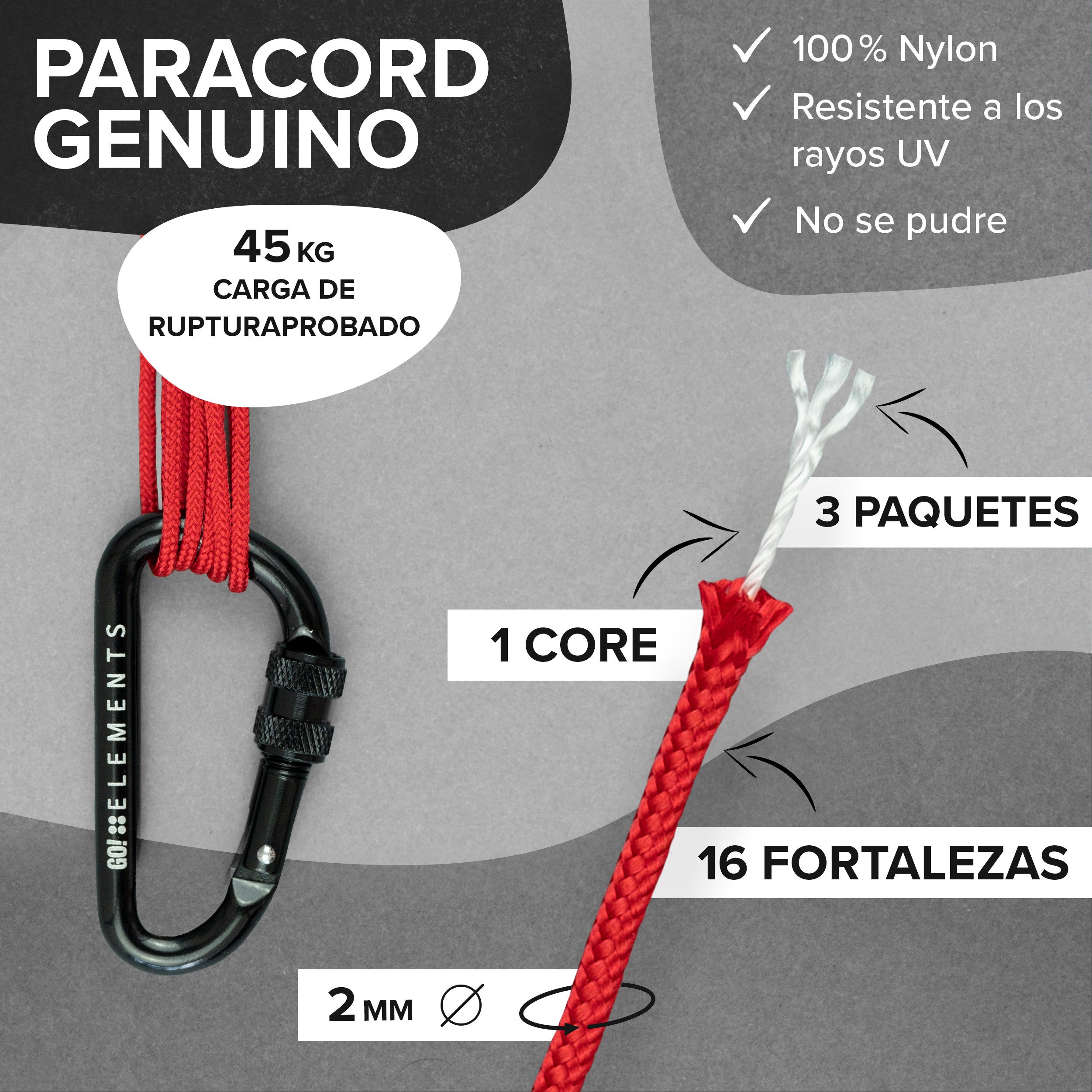 GO!elements Seil Paracord 100 - 2mm, Paracord 100 aus reißfester Nylonschnur