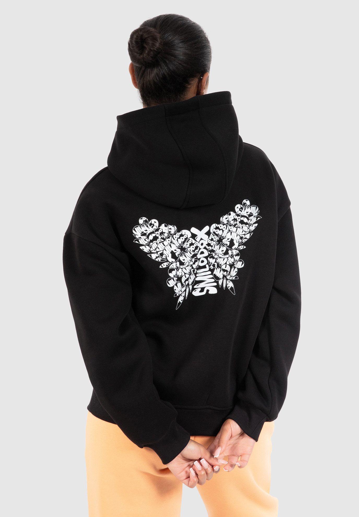 Smilodox Hoodie Nala, Oversize Fit Pullover mit großer Kapuze und Butterfly Print Kapuzenpulli Relaxed Großer Print Kängurutasche Streetwear Fitness