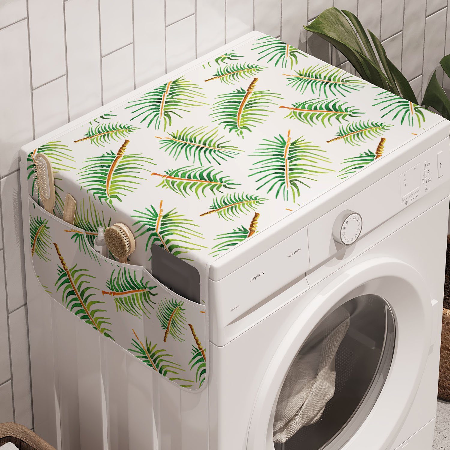 Abakuhaus Badorganizer Anti-Rutsch-Stoffabdeckung für Waschmaschine und Trockner, Botanisch Tropical Aquarell Palm
