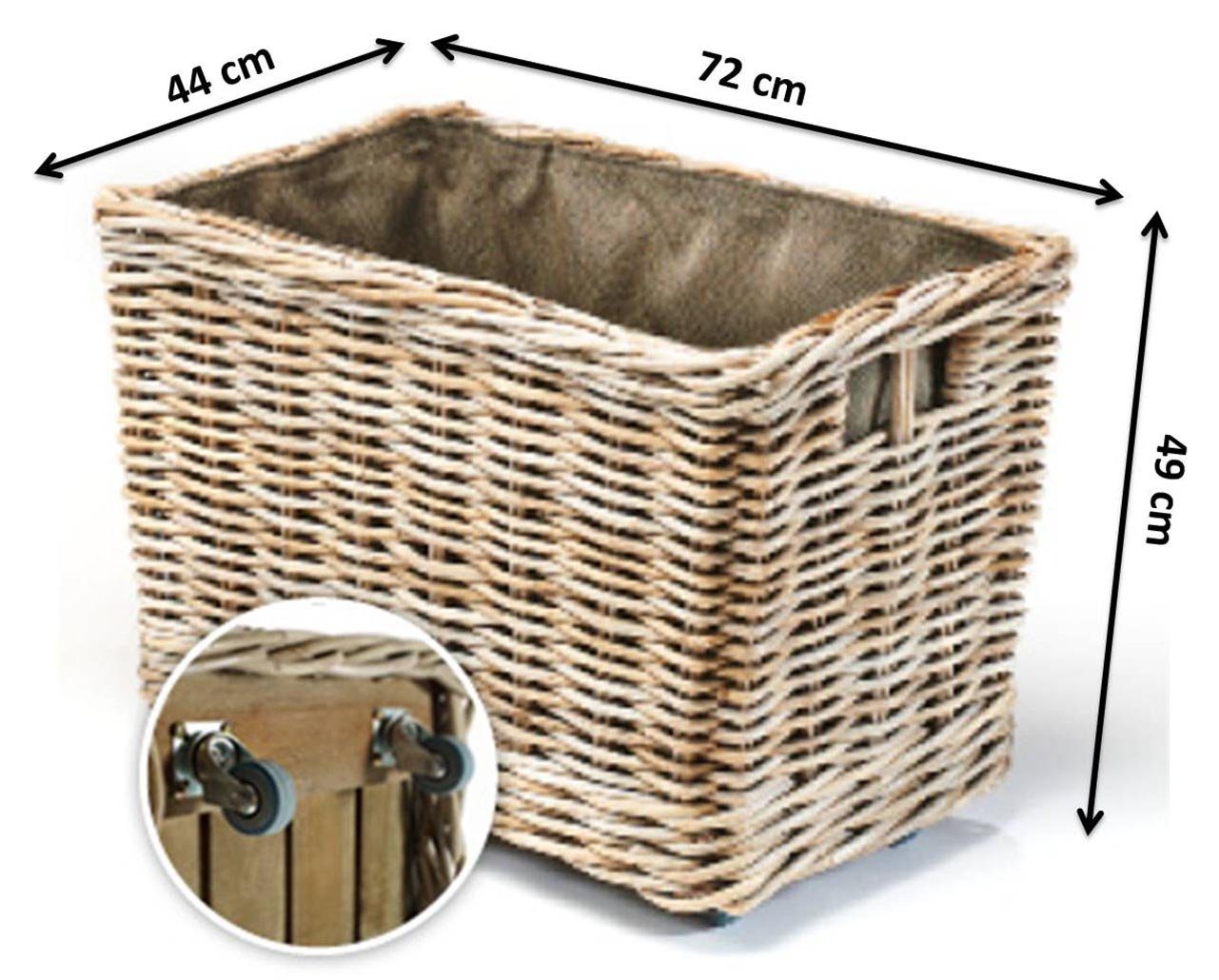 Kobolo Kaminholzkorb Holzkorb aus Rattan mit Jute und stabilen Rollen