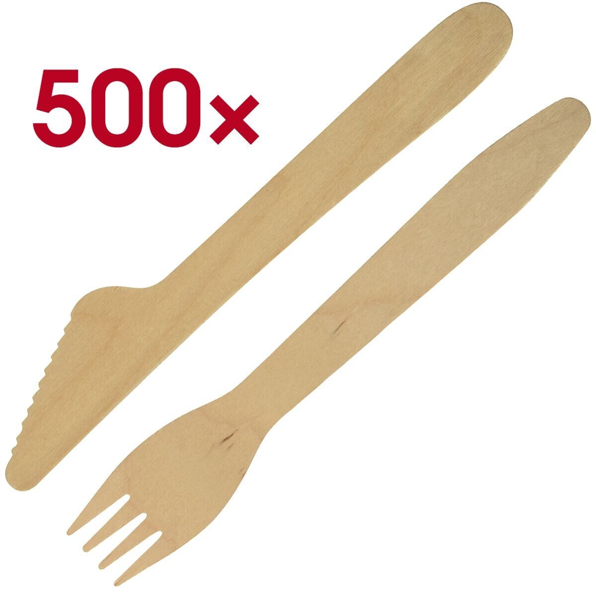 PAPSTAR Einwegbesteck-Set pure (500-tlg), Birkenholz, Birkenholz, (je 250 Messer / Gabel)