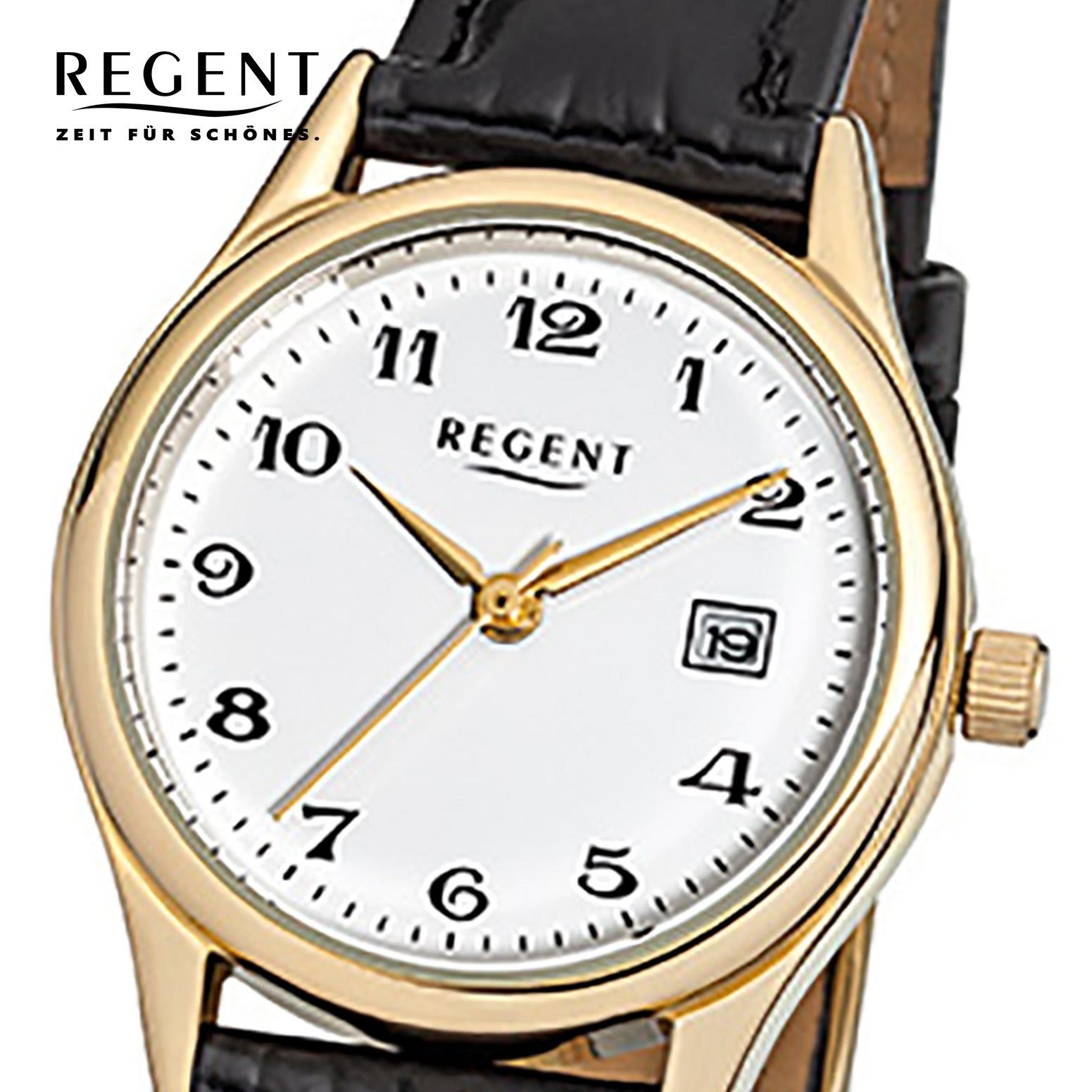 Armbanduhr Damen-Armbanduhr Quarzuhr Regent Regent Damen 28mm), Analog, schwarz rund, (ca. Lederarmband klein