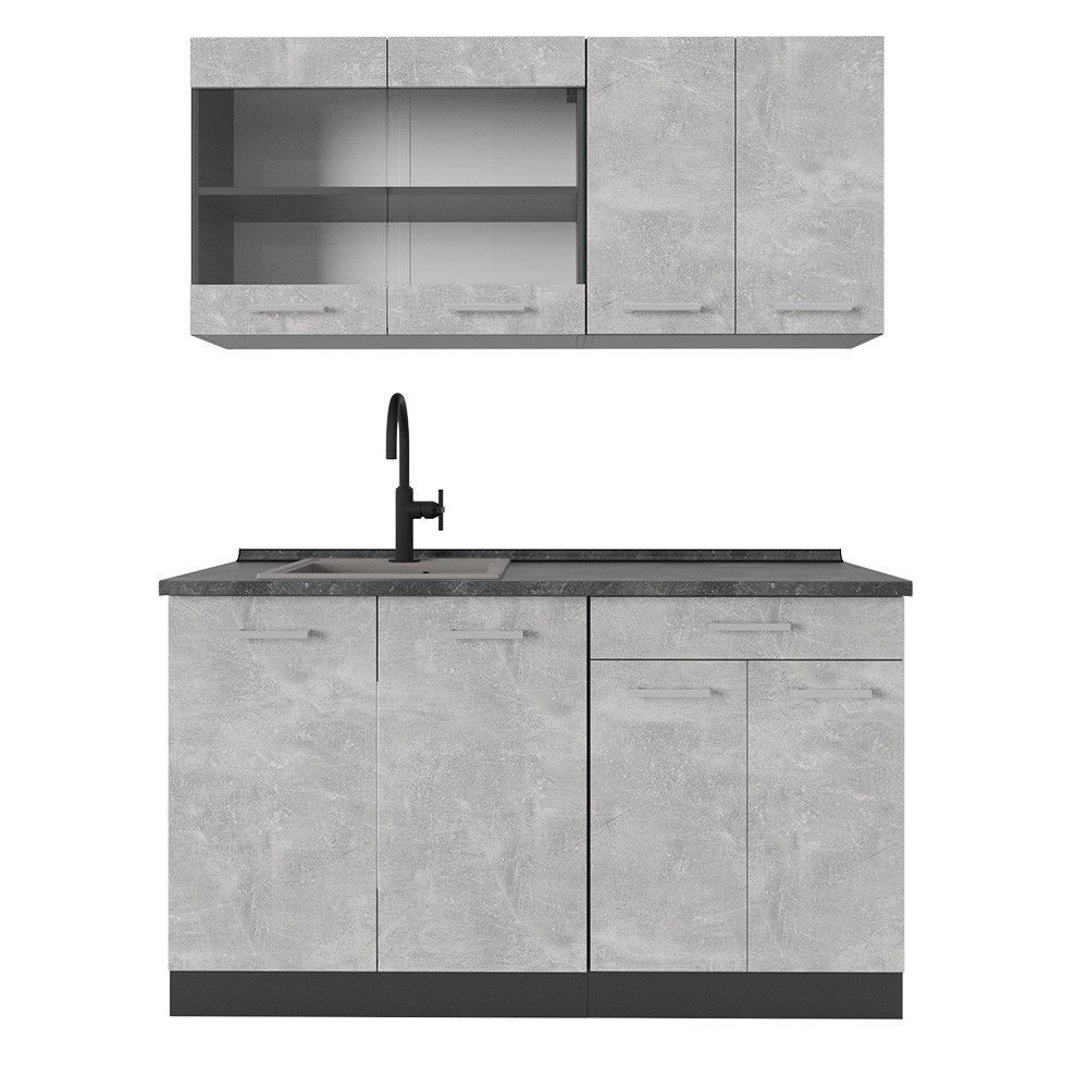 Vicco Küchenzeile R-Line, Beton/Anthrazit, 140 cm günstig online kaufen