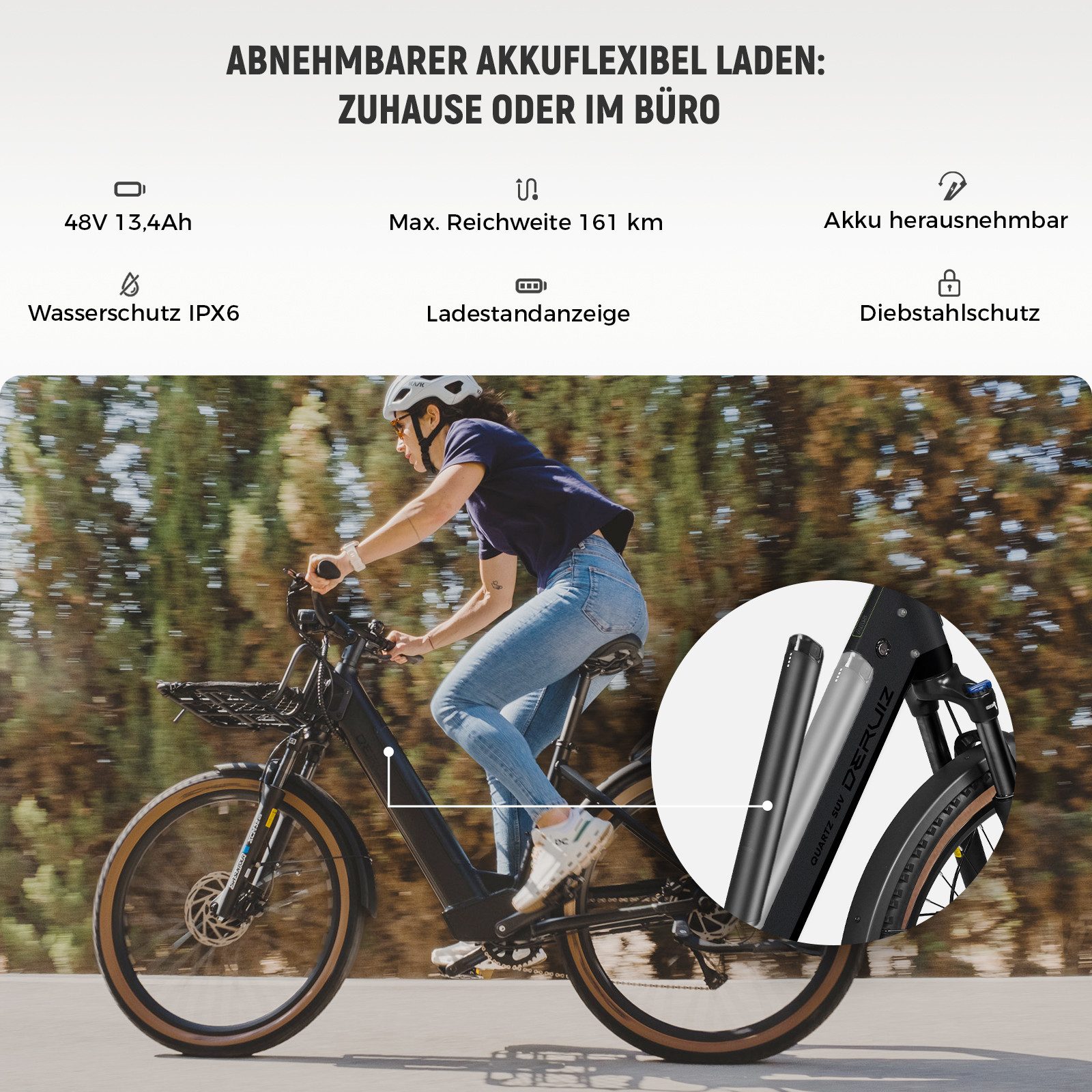DERUIZ E-Bike Trekkingrad Quartz SUV 27,5 Zoll, bis 160 km, Drehmomentsensor, RH 46 cm, 8 Gang Shimano Shimano Acera RD-M360 SGS, 8-Gang Schaltwerk, Kettenschal – Bild 4 von 5