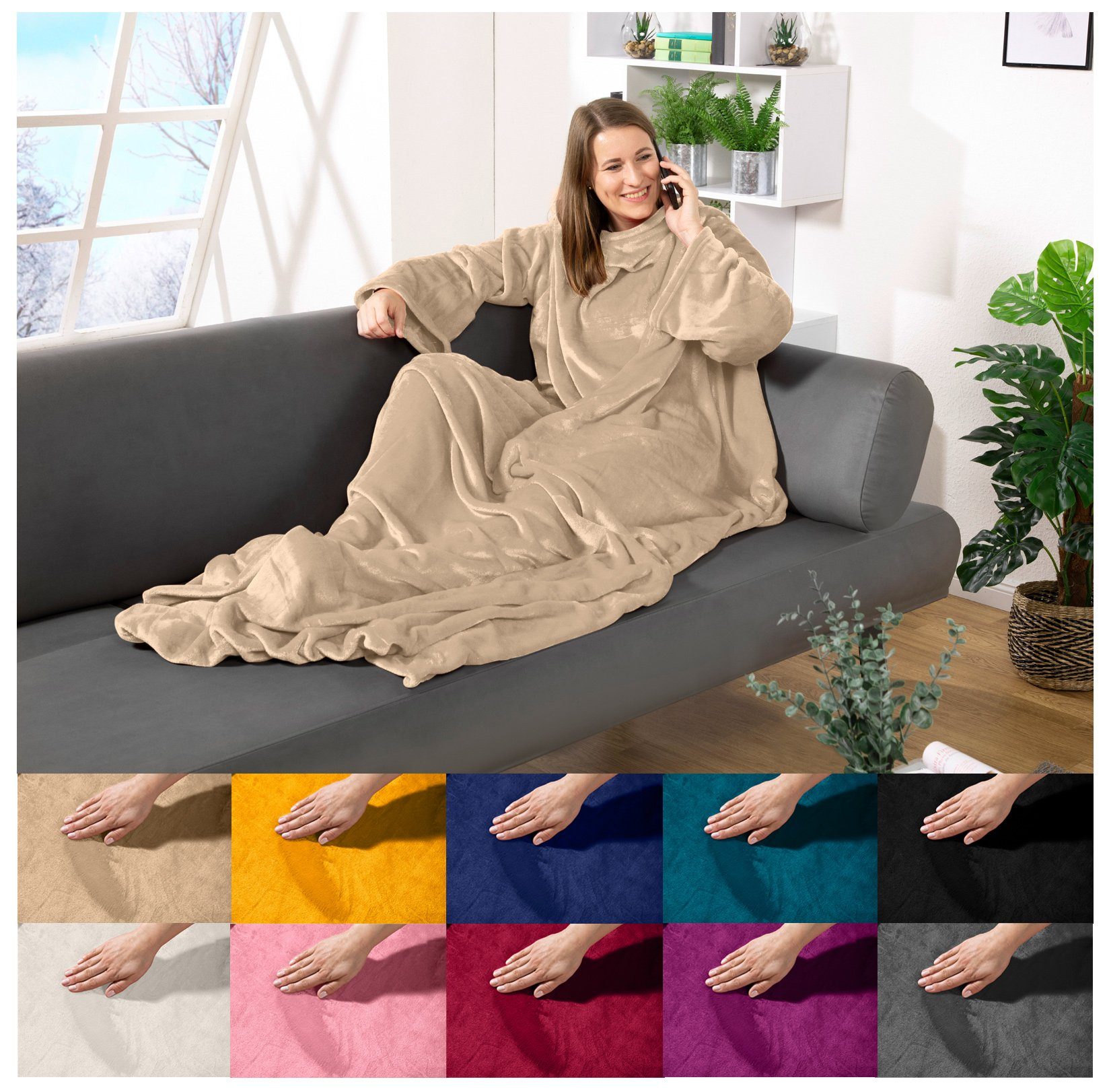 Wohndecke tragbare Ganzkörperdecke Kuscheldecke Ärmeldecke, heimtexland, günstig online kaufen
