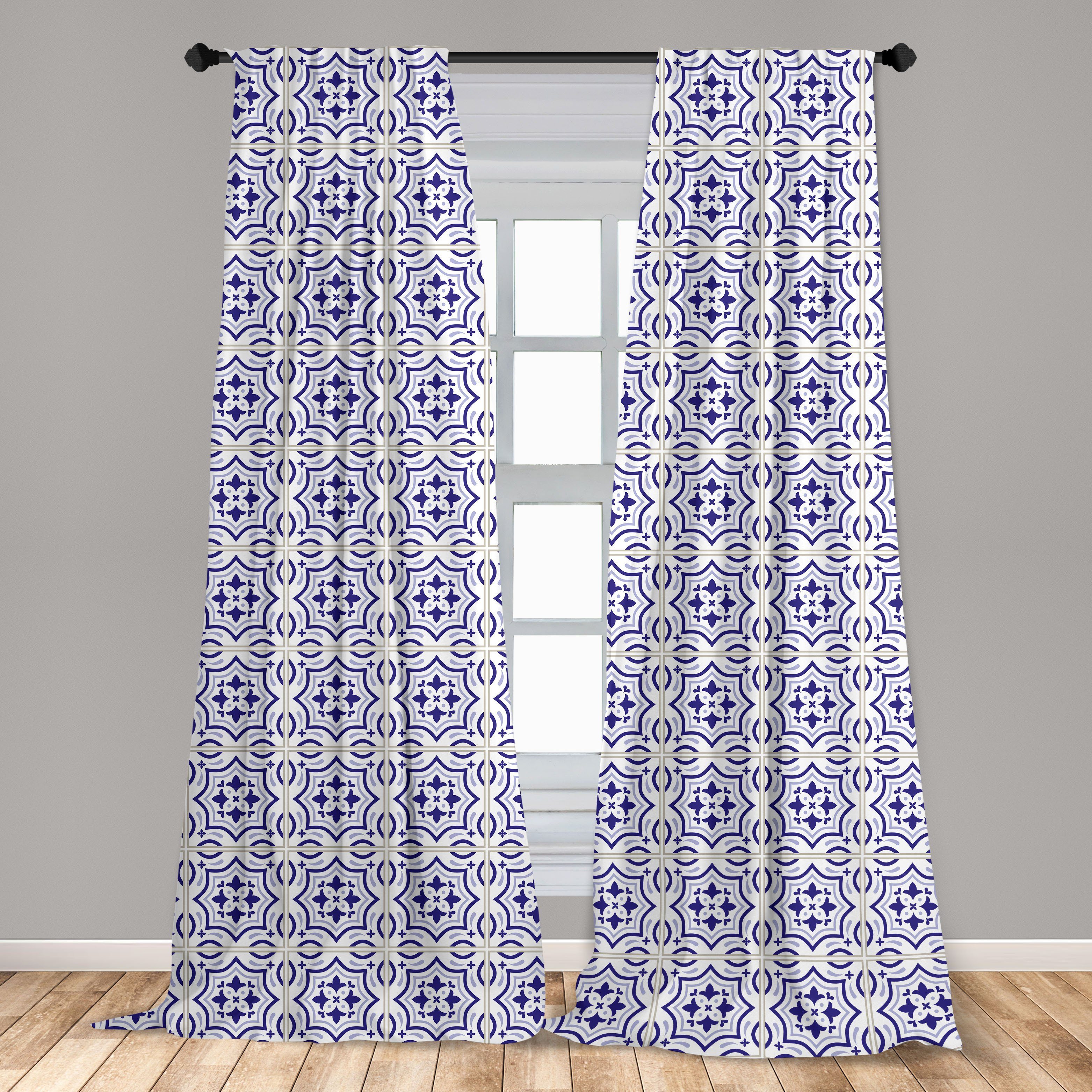 Gardine Wohnzimmer Microfaser, Vorhang Portugiesisch Azulejo Bodenfliese für Schlafzimmer Dekor, Abakuhaus,