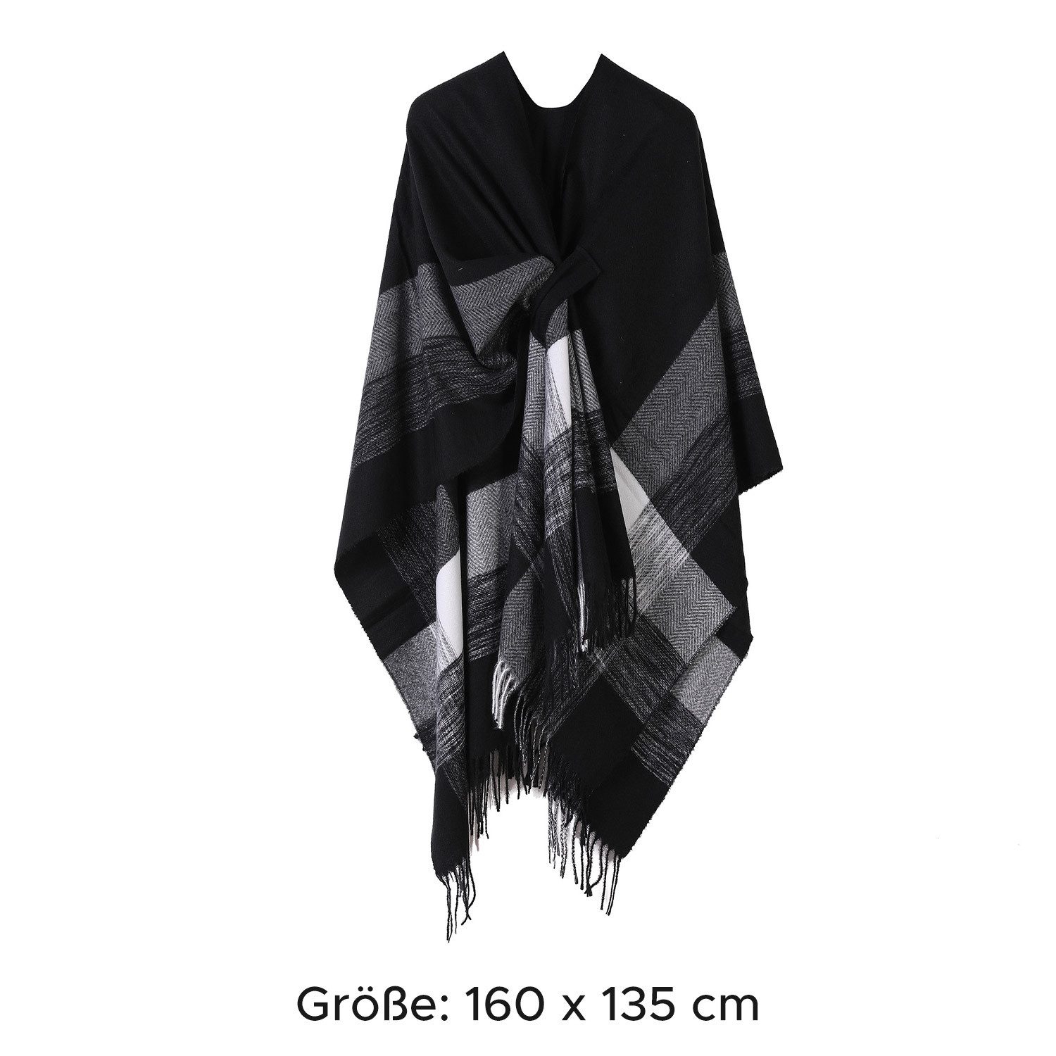 Refttenw Poncho Damen Warmer Winterschal Fransentuch Cape, Oversized Schal günstig online kaufen