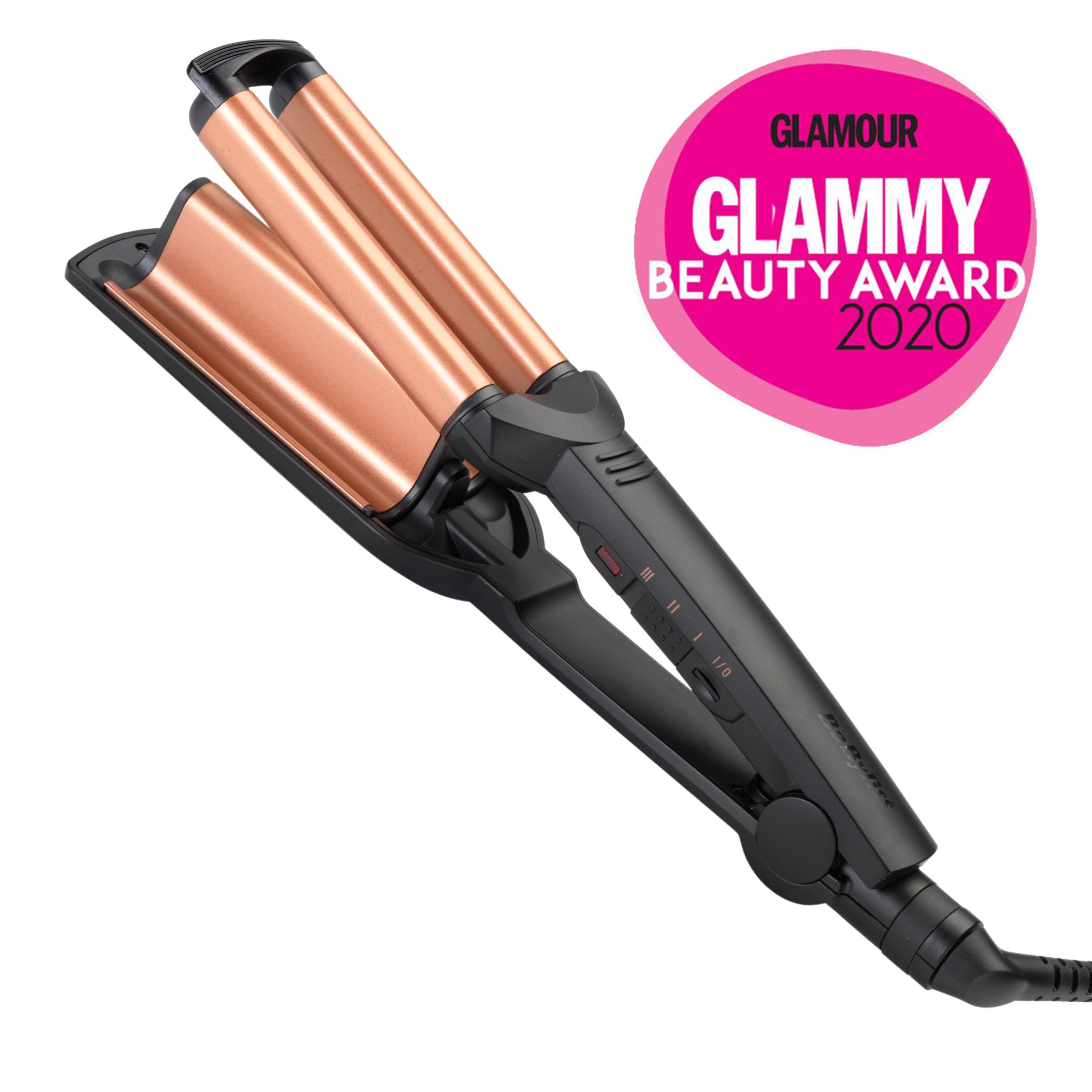BaByliss Welleneisen Deep Waves Welleneisen für große Wellen / Beach Waves, W2447E Turmalin-Beschichtung, Turmalin-Keramik, Lockenstab, 3 Temperaturen bis 200°C, Wellenstyler