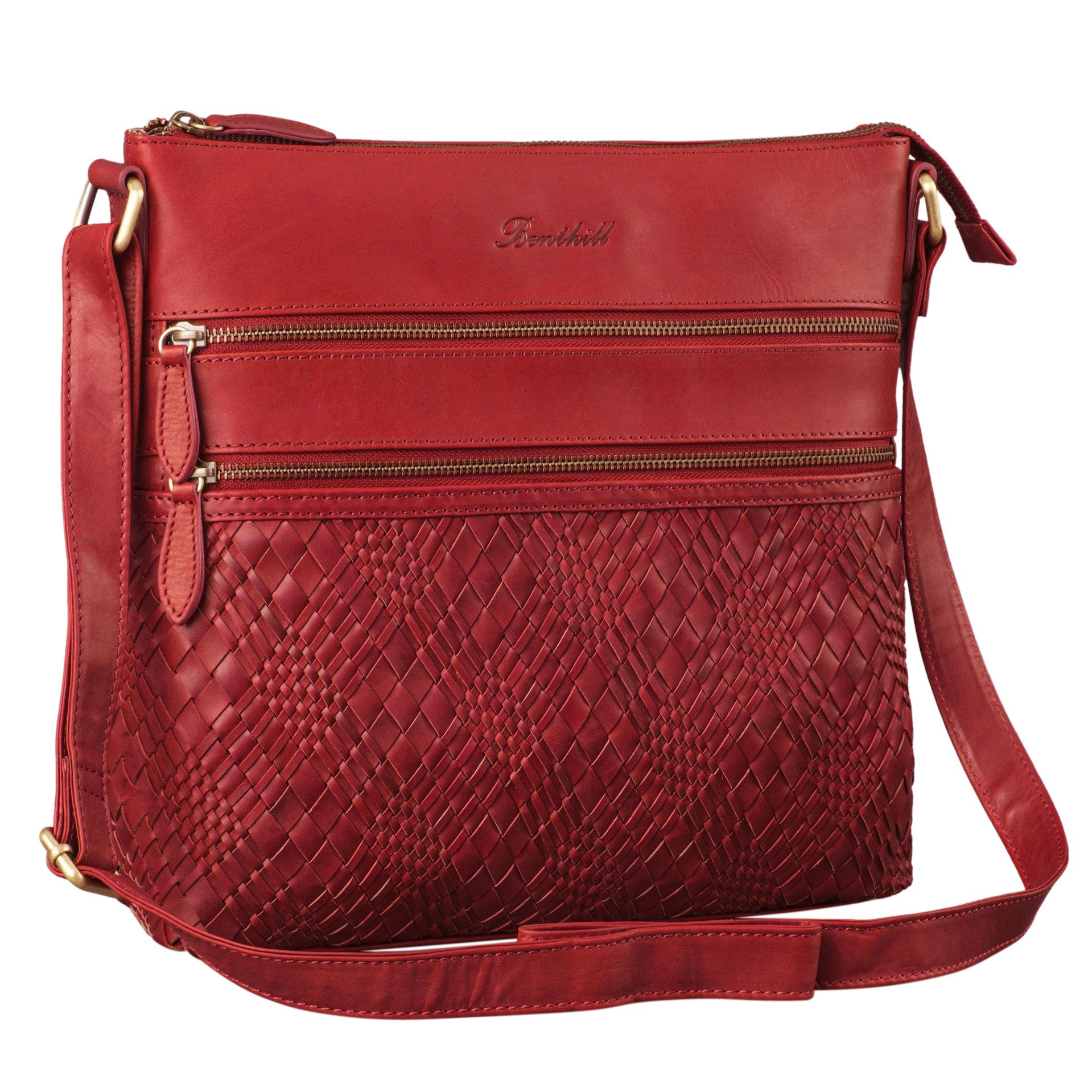 Benthill Umhängetasche Damen Echt Leder Schultertasche Frauen Handtasche Vintage Shopper Bag, Schultergurt / Umhängegurt Reißverschlussfach