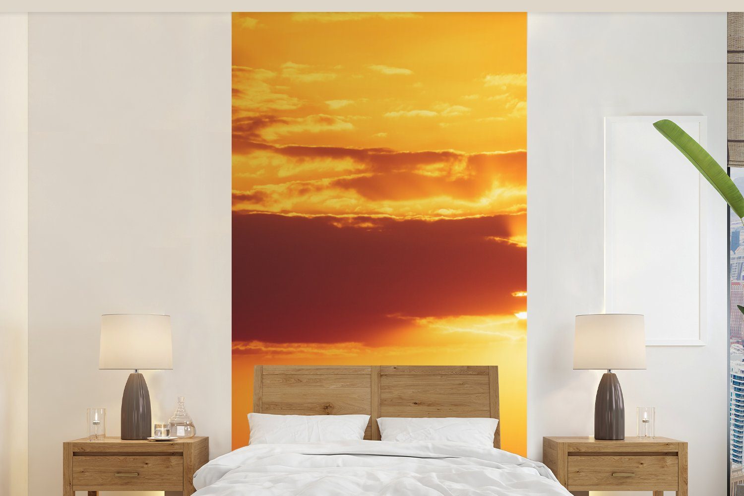 MuchoWow Fototapete Wohnzimmer Horizont - - Schlafzimmer Vliestapete Küche, Tiere, Sonnenuntergang - für bedruckt, Fototapete Matt, St), (2 Elefanten