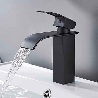 Eumaty Waschtischarmatur Wasserhahn Bad, Wasserfall Wenig Lärm Einhandmischer 304 Edelstahl Hochwertige Armatur Waschbecken Wassersparend Messing