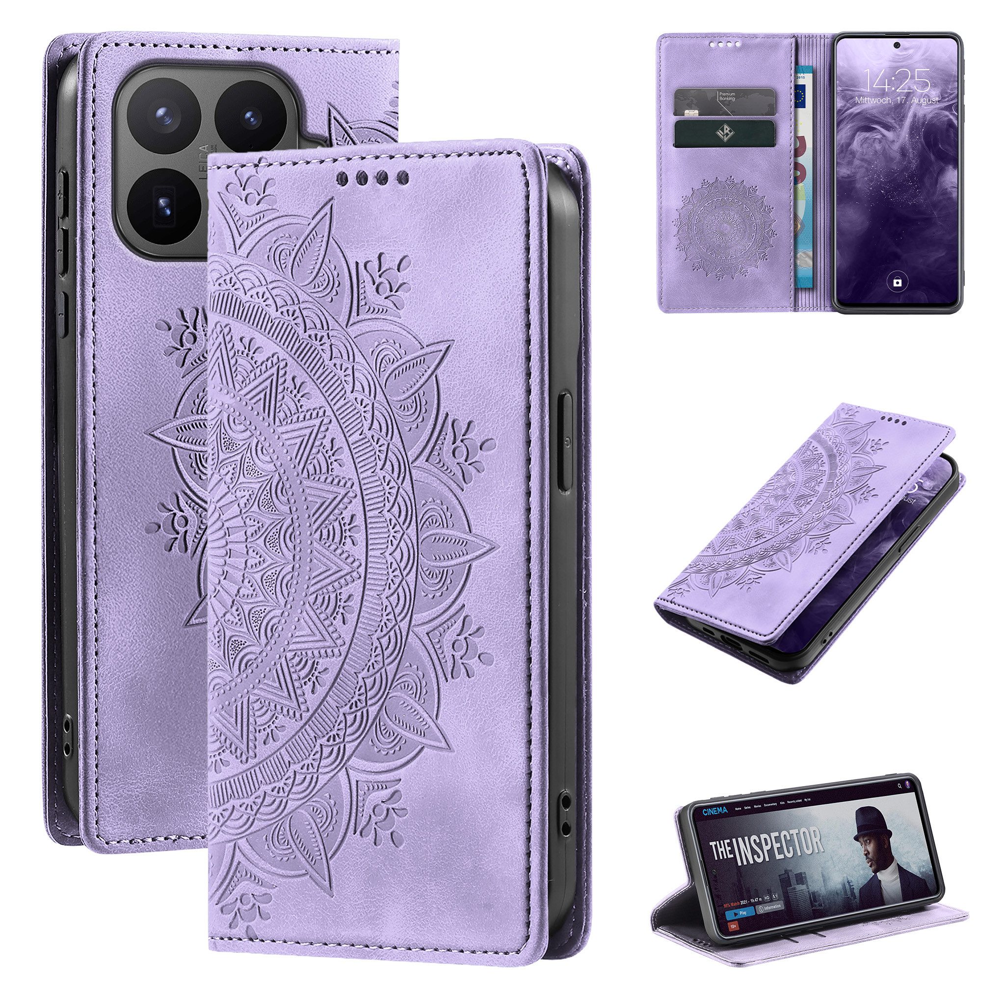 Tec-Expert Handyhülle Mandala Hülle Cover für Xiaomi 17T, Klapphülle Case Tasche mit Kartenfächern und RFID Schutz