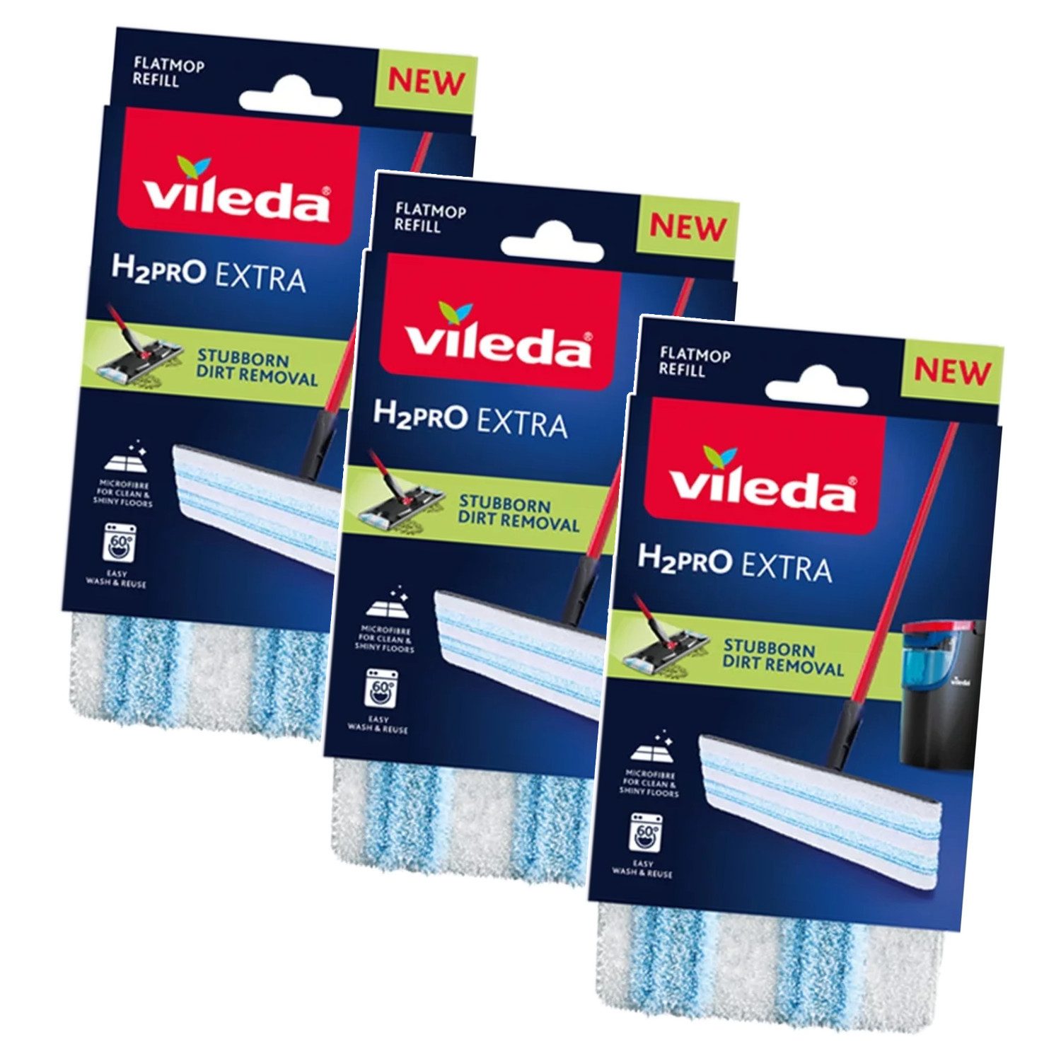 Vileda Bodenwischer Mikrofaser-Einsatz für Vileda H2prO Flachmopp, (3-St), Waschmaschinenfest