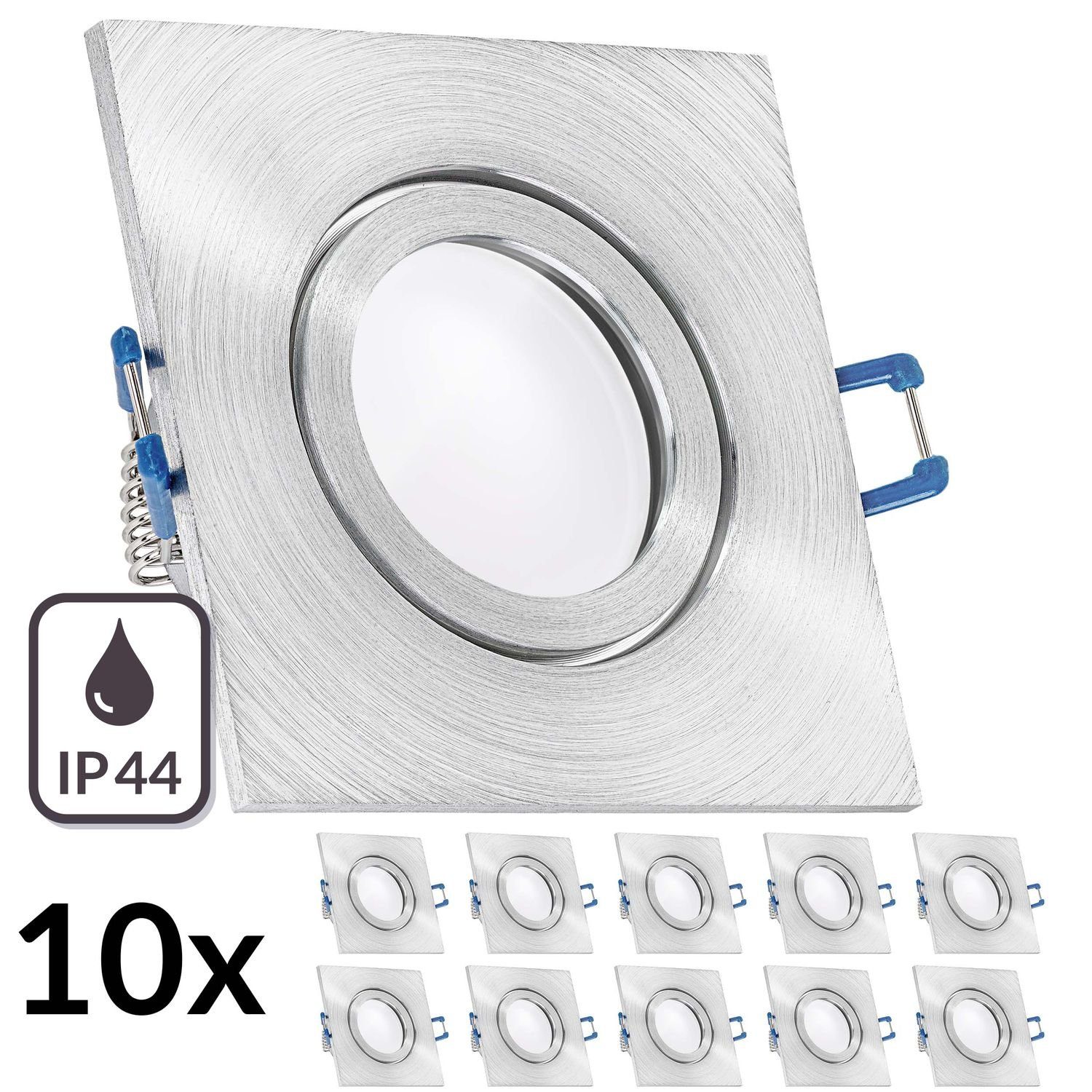 Einbaustrahler flach LEDANDO Set Einbaustrahler LED LED 10er aluminium in IP44 mit extra 5W matt