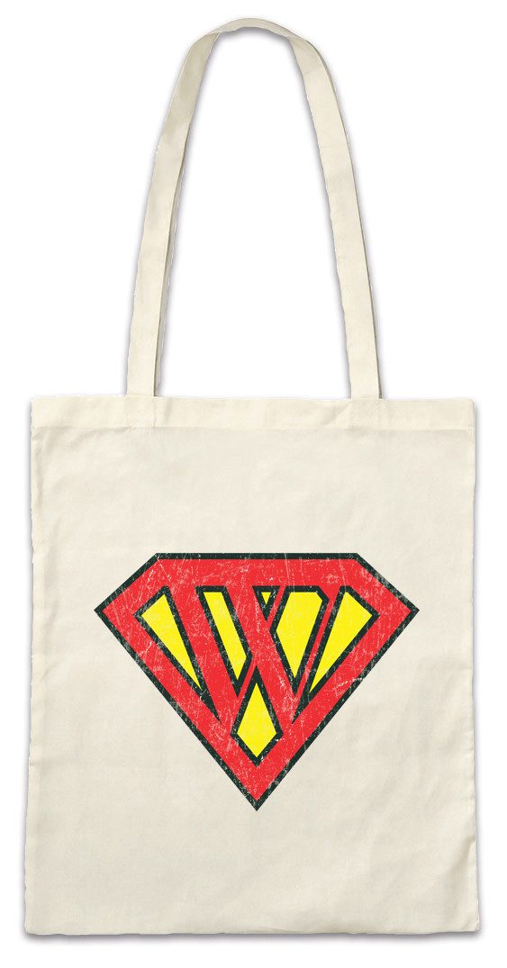 Beuteltasche Super W Stofftasche Buchstabe Initialen Vorname Nachname Man Fasching