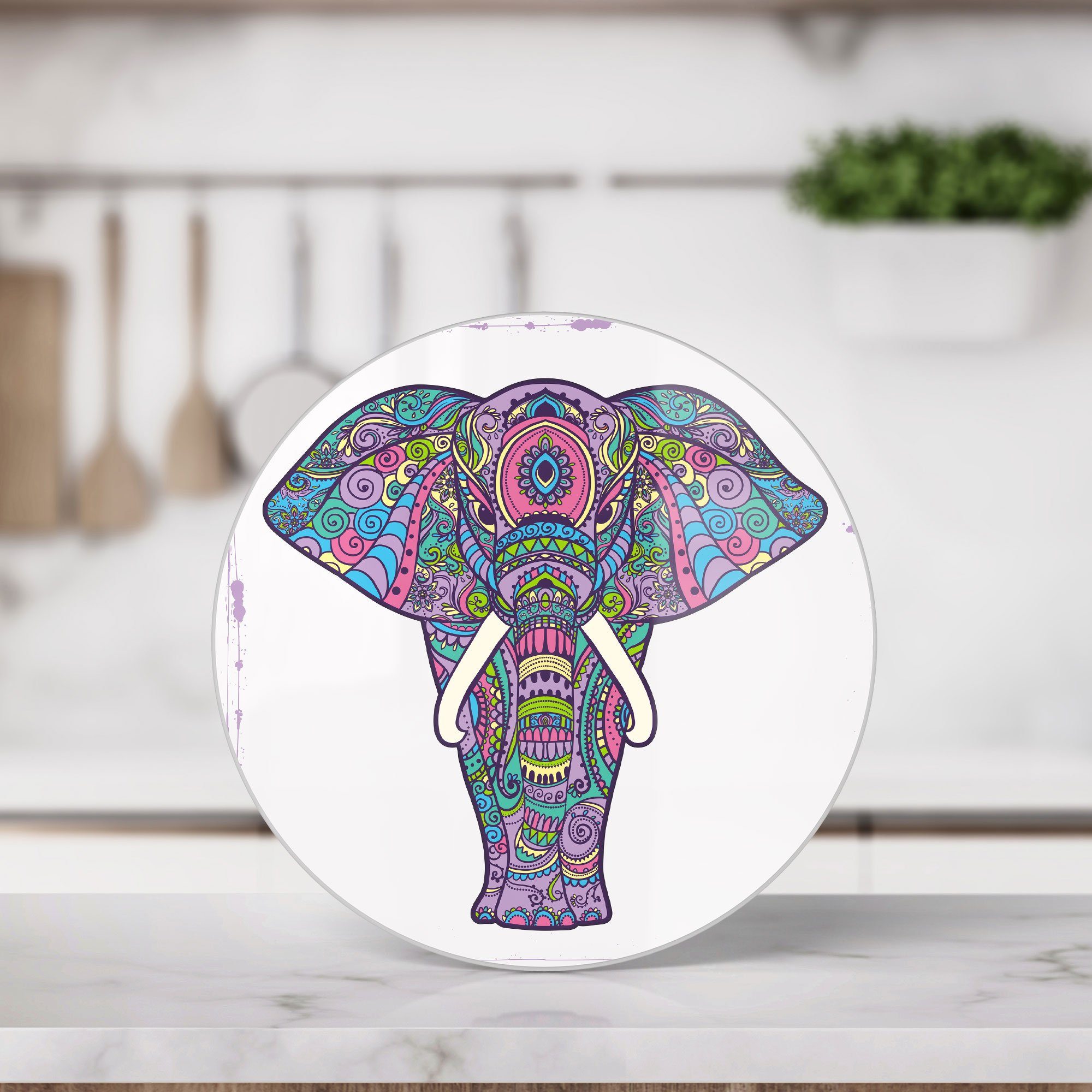DEQORI Schneidebrett Elefant', 'Verzierter Glas, Frühstücksbrett Schneideplatte Platte