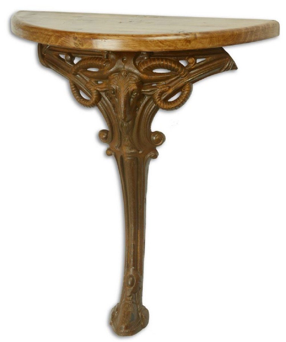 Casa Padrino Beistelltisch Barock Beistelltisch Hellbraun / Rostfarben 63 x 31 x H. 65,5 cm - Halbrunder Tisch mit Holzplatte und Gusseisen Bein - Barock Wandtisch