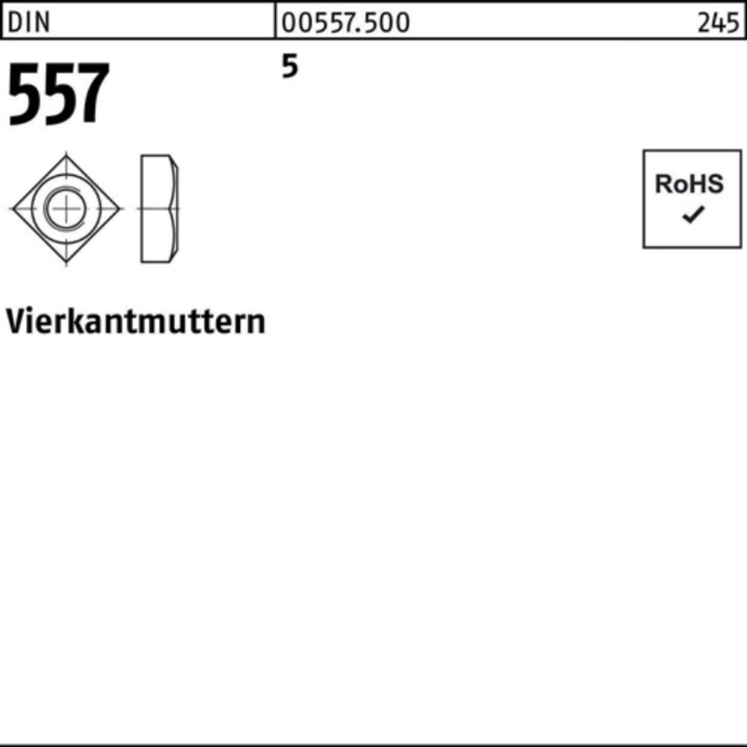 Vie 100 Muttern Vierkantmutter Reyher 17 557 5 SW DIN 100er 557 M10 5 DIN Stück Pack