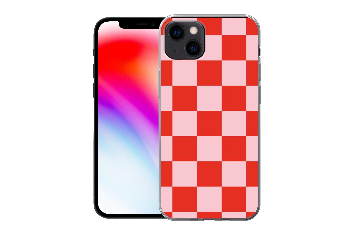 MuchoWow Handyhülle für Apple iPhone 13 Schachbrettmuster - Rot - Rosa - Würfel, Smartphone-Bumper, Print, Handy Schutzhülle Dünn
